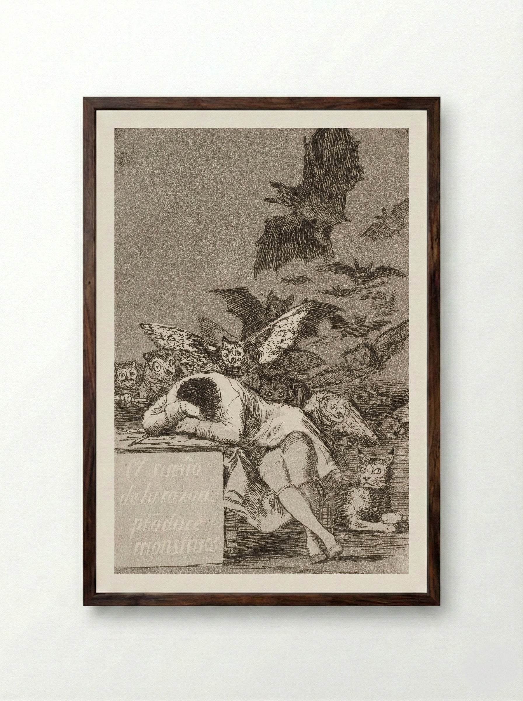 The Sleep of Reason Produces Monsters - Francisco José de Goya y Lucientes - Framed Print Dark Wood