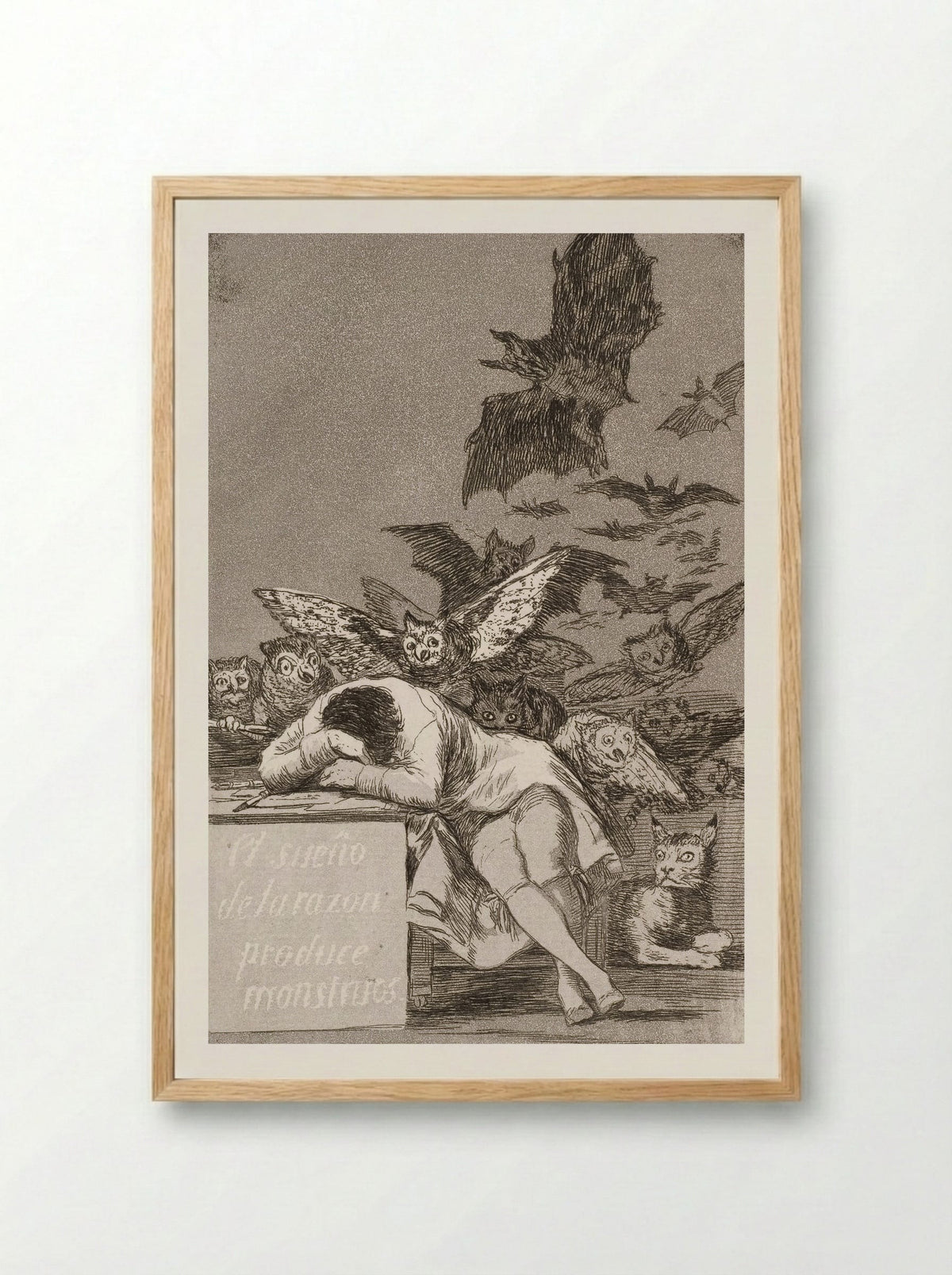 The Sleep of Reason Produces Monsters - Francisco José de Goya y Lucientes - Framed Print Wood