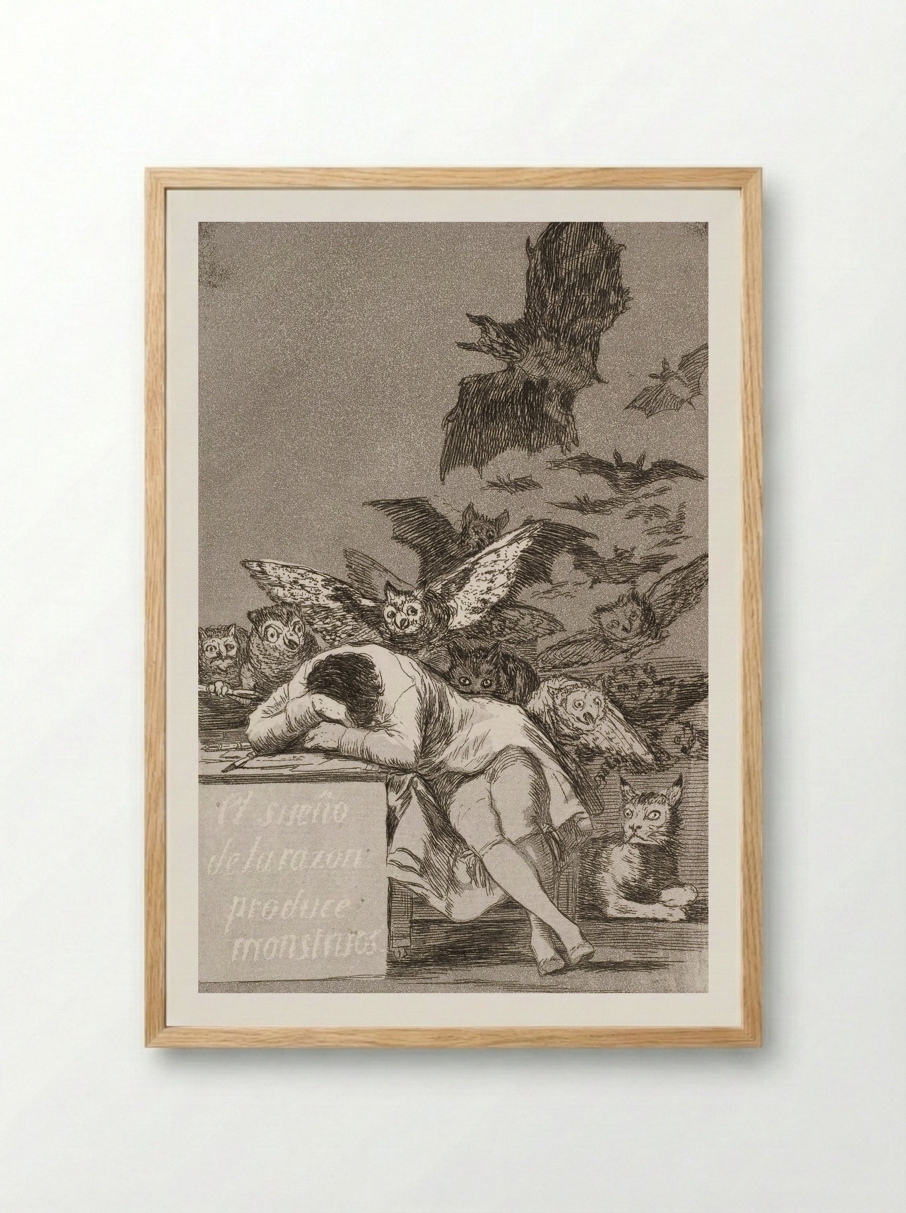 The Sleep of Reason Produces Monsters - Francisco José de Goya y Lucientes - Framed Print Wood