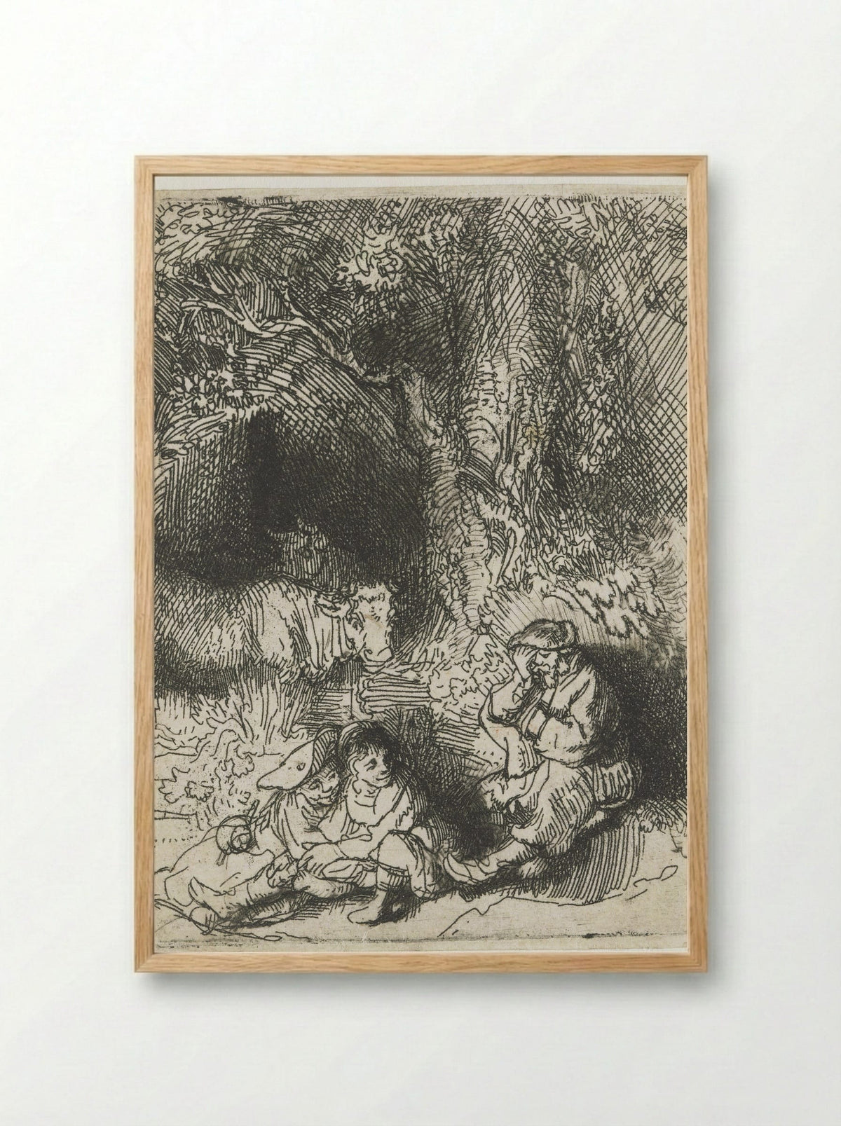 The Sleeping Herdsman - Rembrandt van Rijn - Framed Print Wood