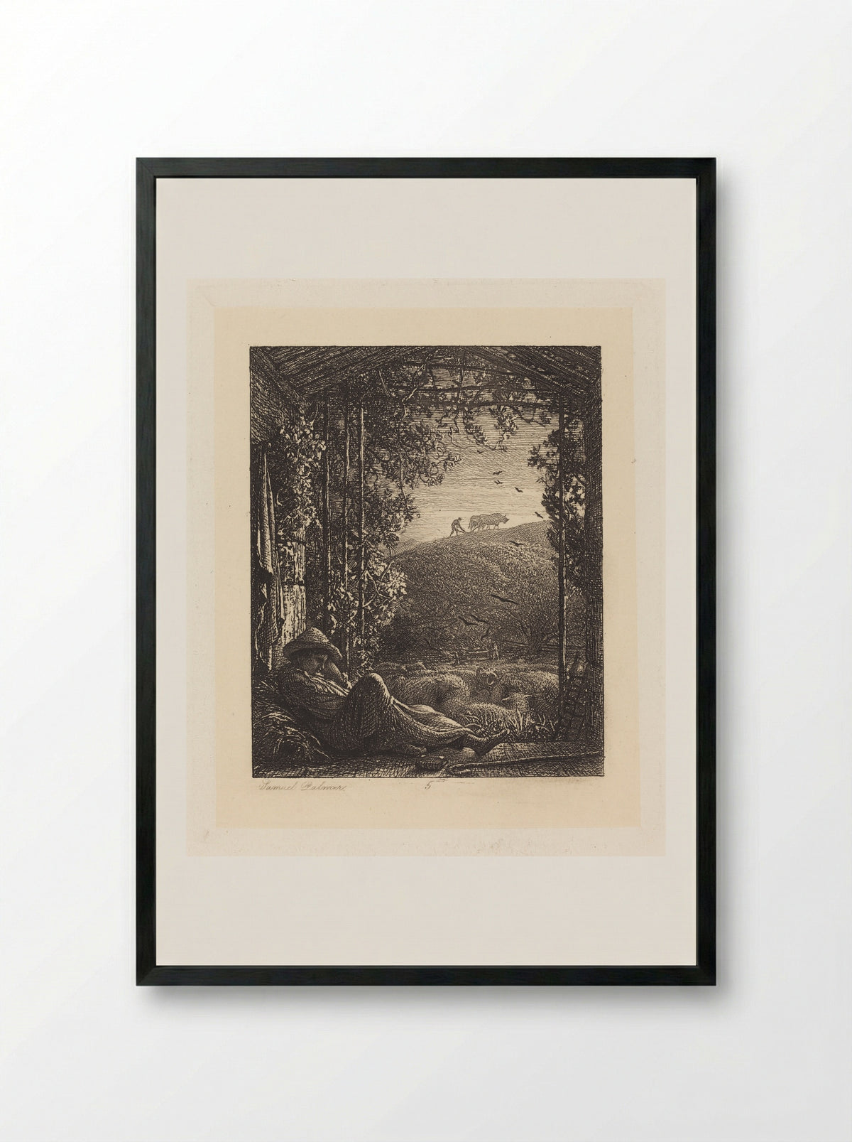 The Sleeping Shepherd - Samuel Palmer - Framed Print Black
