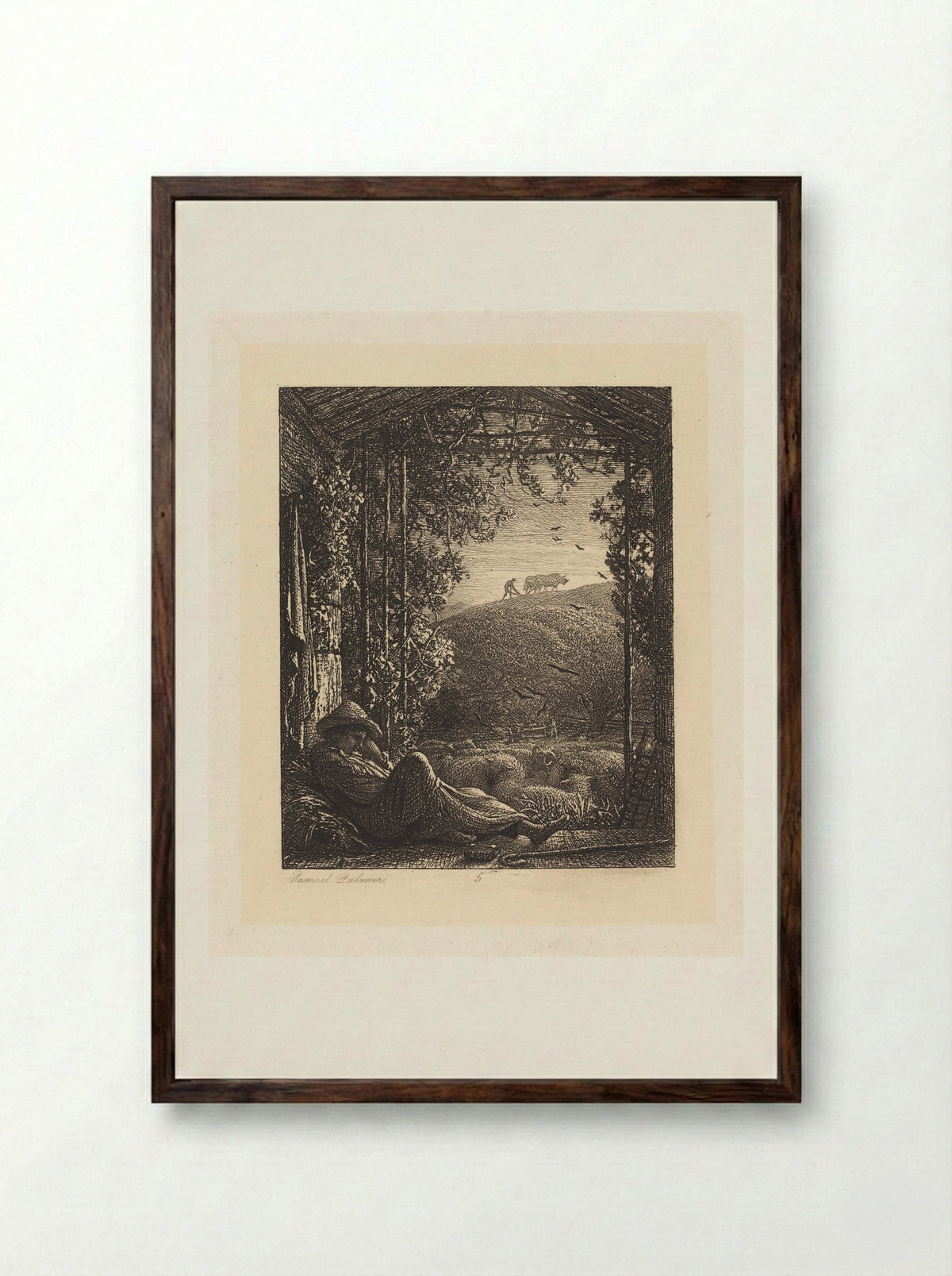 The Sleeping Shepherd - Samuel Palmer - Framed Print Dark Wood