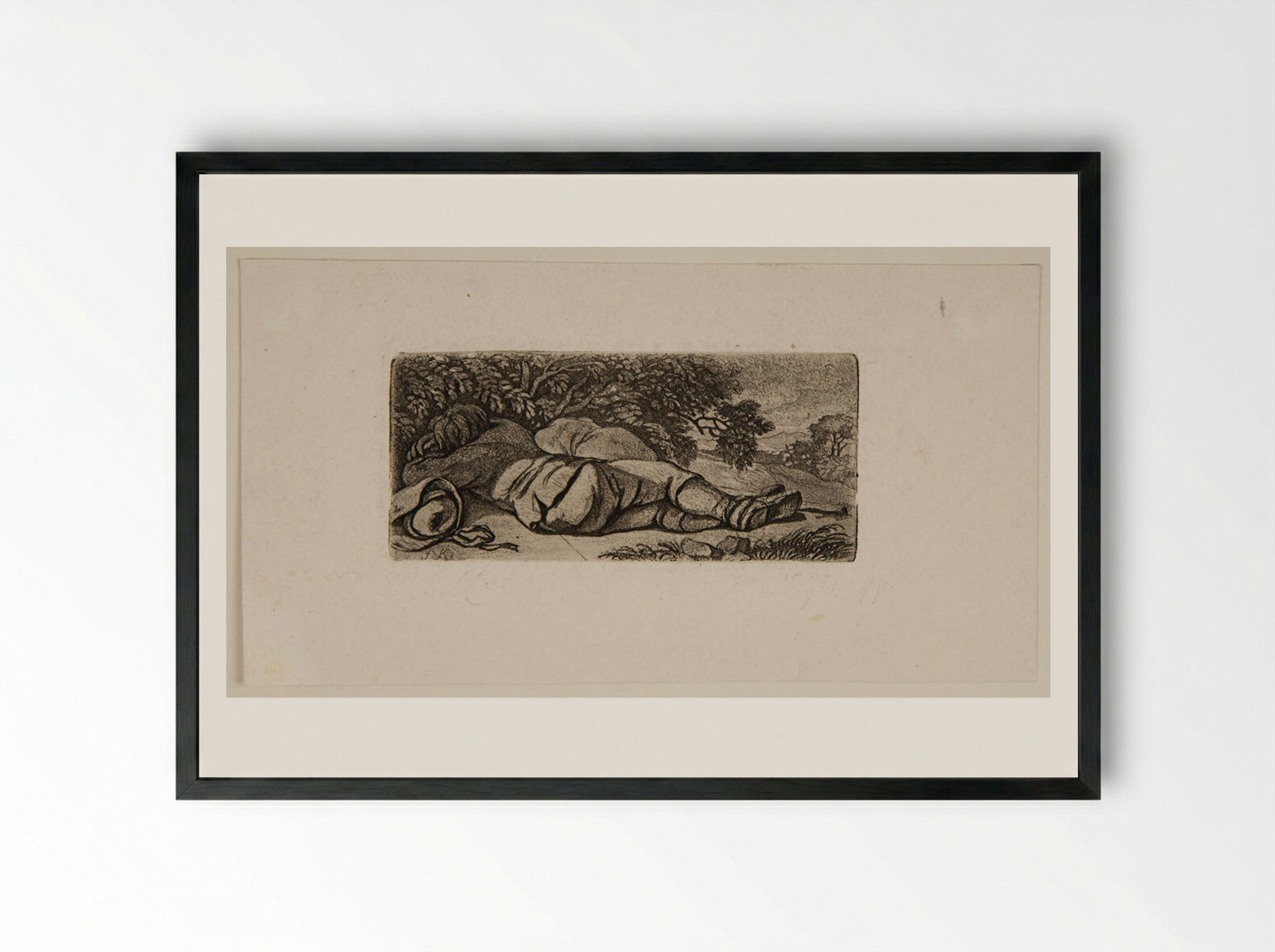 The Sleeping Traveller - Ferdinand Kobell - Framed Print Black