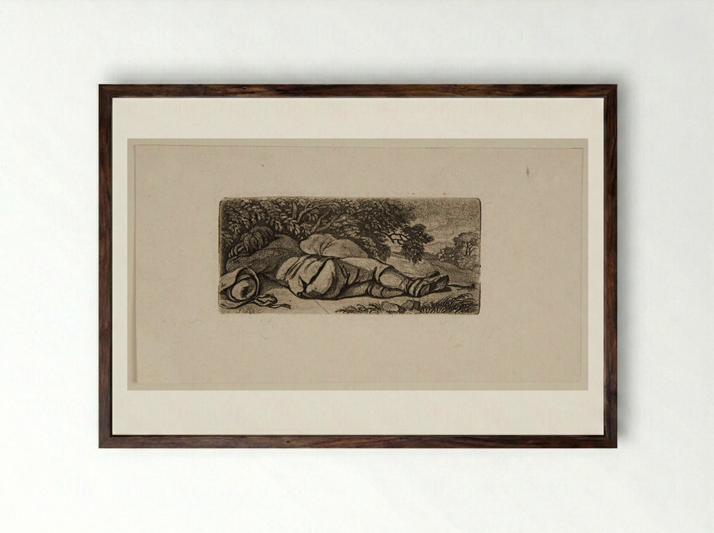 The Sleeping Traveller - Ferdinand Kobell - Framed Print Dark Wood