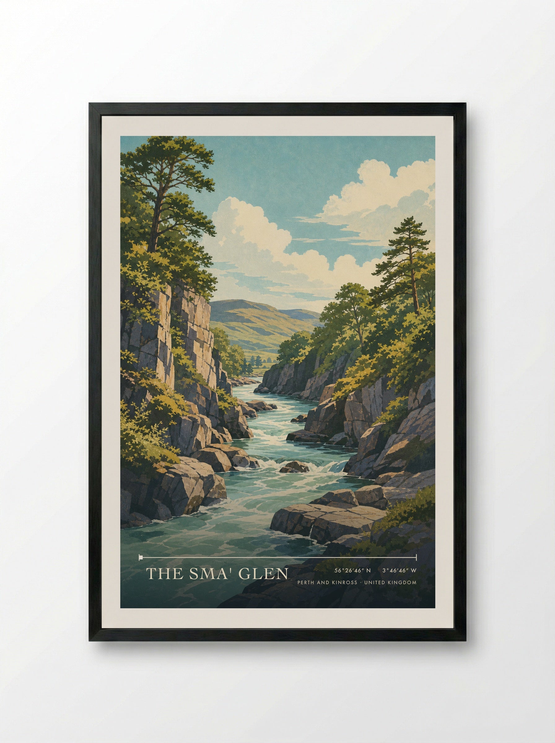 The Sma' Glen Perth and Kinross United Kingdom Travel Poster - Framed Print Black