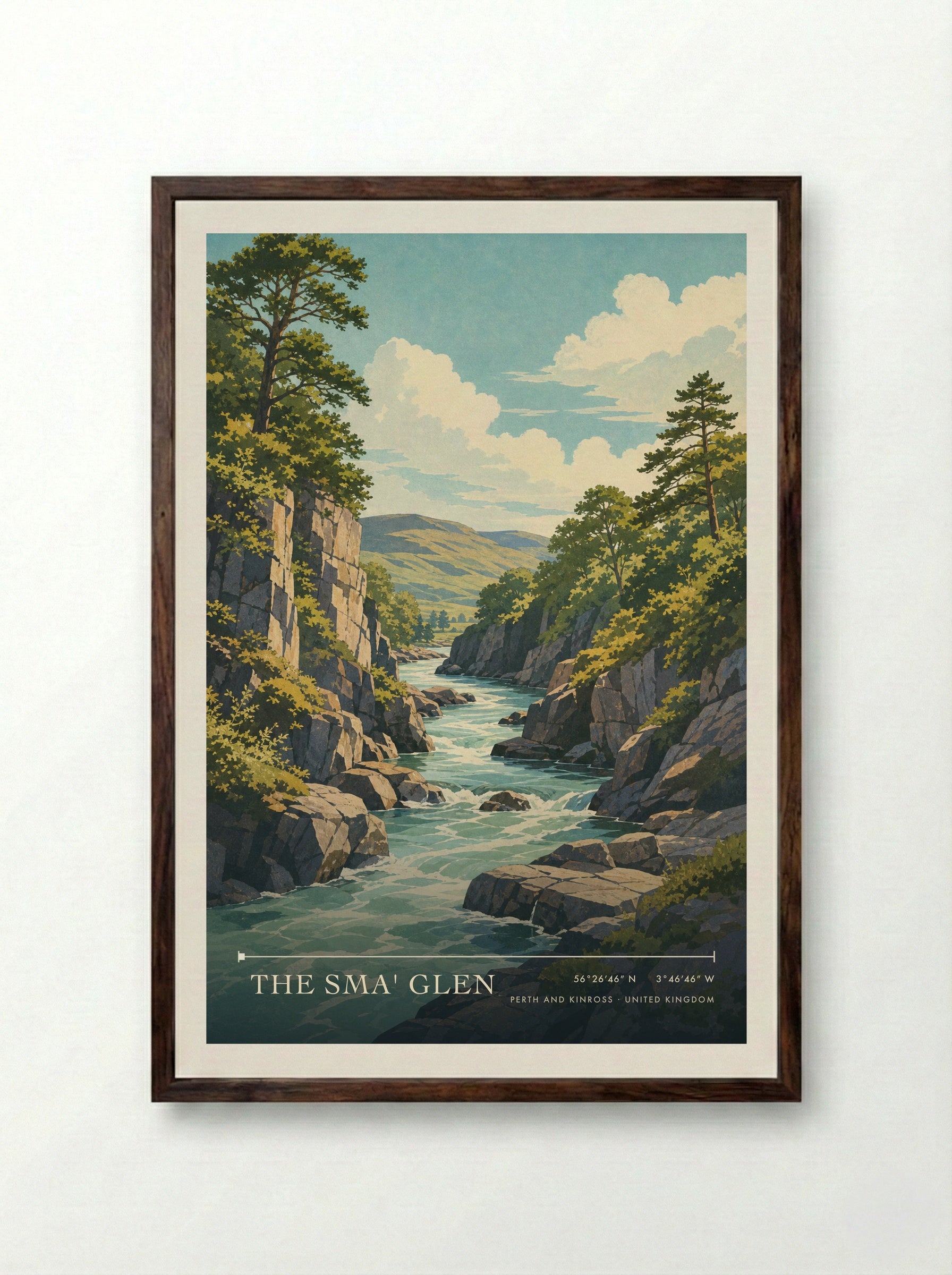 The Sma' Glen Perth and Kinross United Kingdom Travel Poster - Framed Print Dark Wood