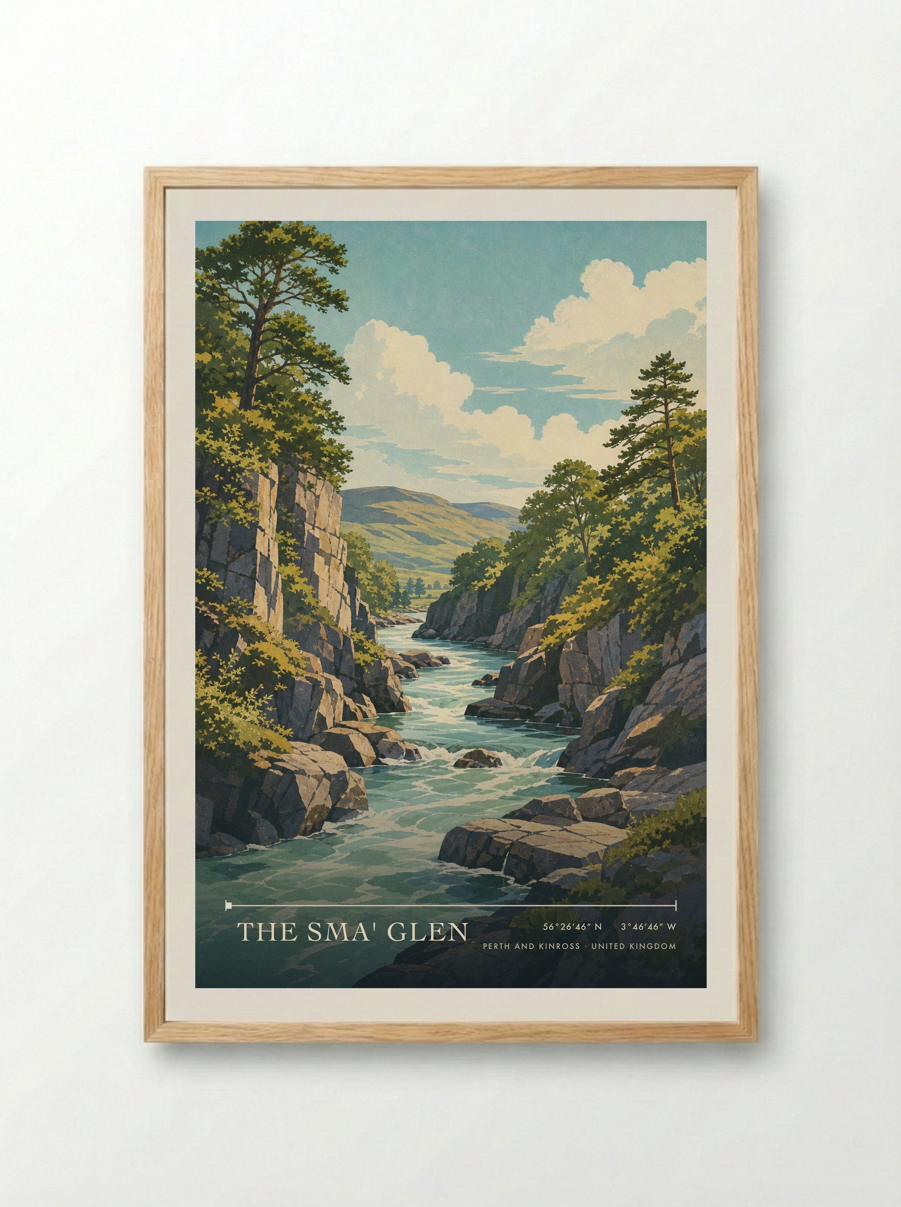 The Sma' Glen Perth and Kinross United Kingdom Travel Poster - Framed Print Wood