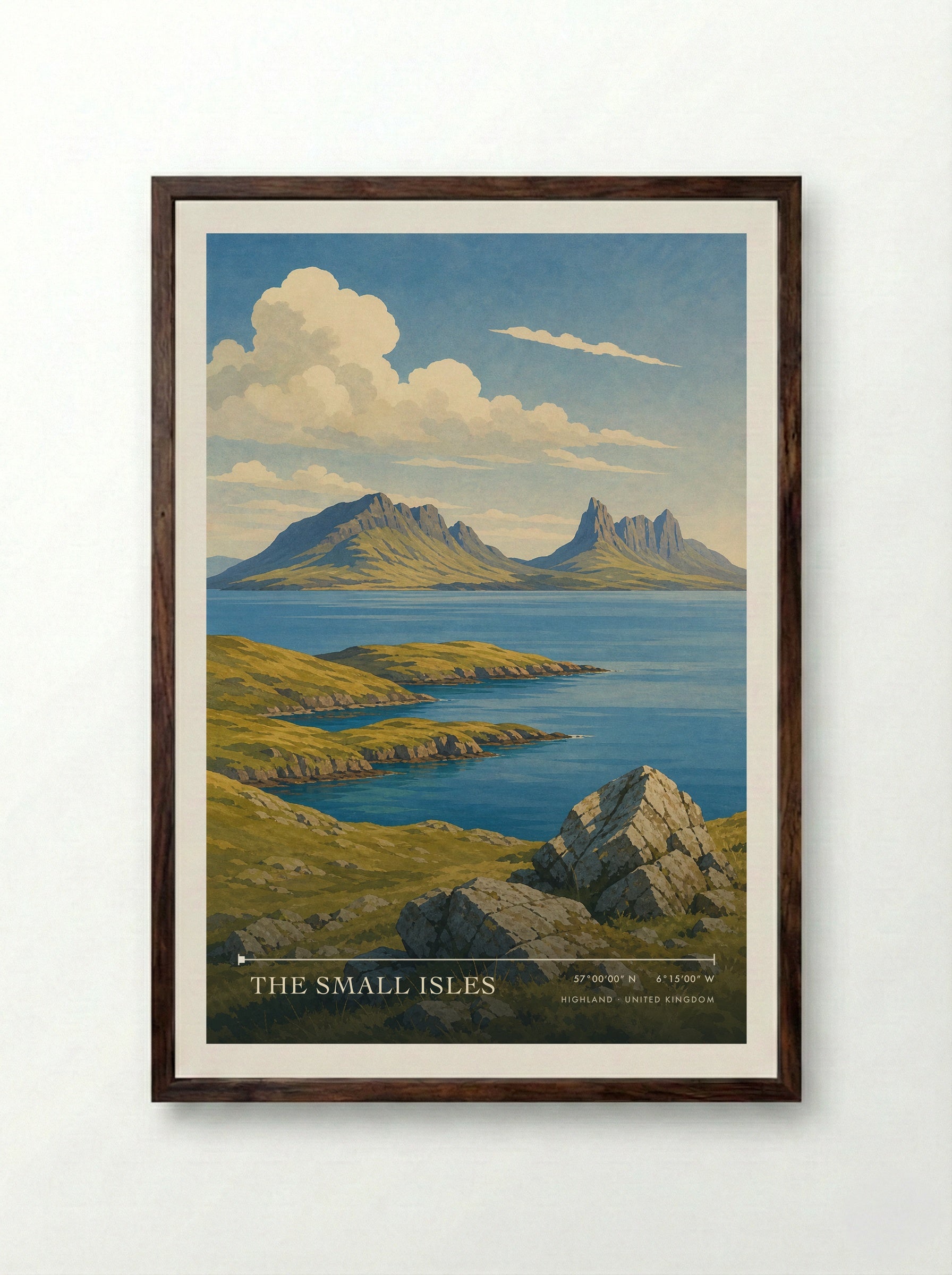 The Small Isles Highland United Kingdom Travel Poster - Framed Print Dark Wood