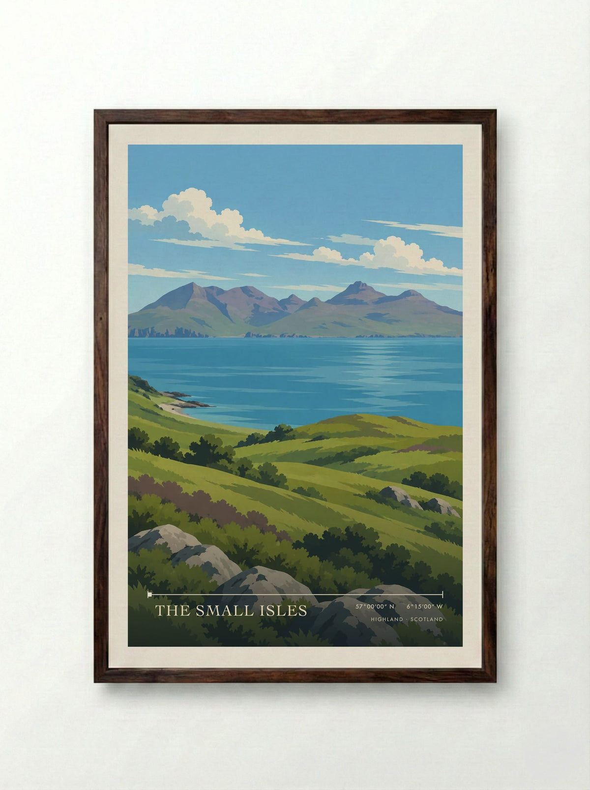 The Small Isles, Highland | Travel Poster - Framed Print Dark Wood