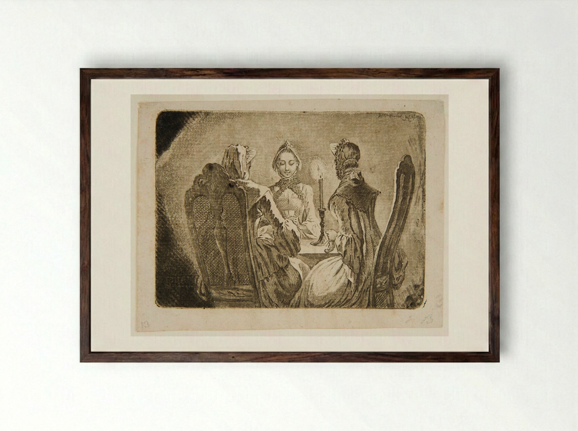 The Small Ombre Table - Daniel Nikolaus Chodowiecki - Framed Print Dark Wood