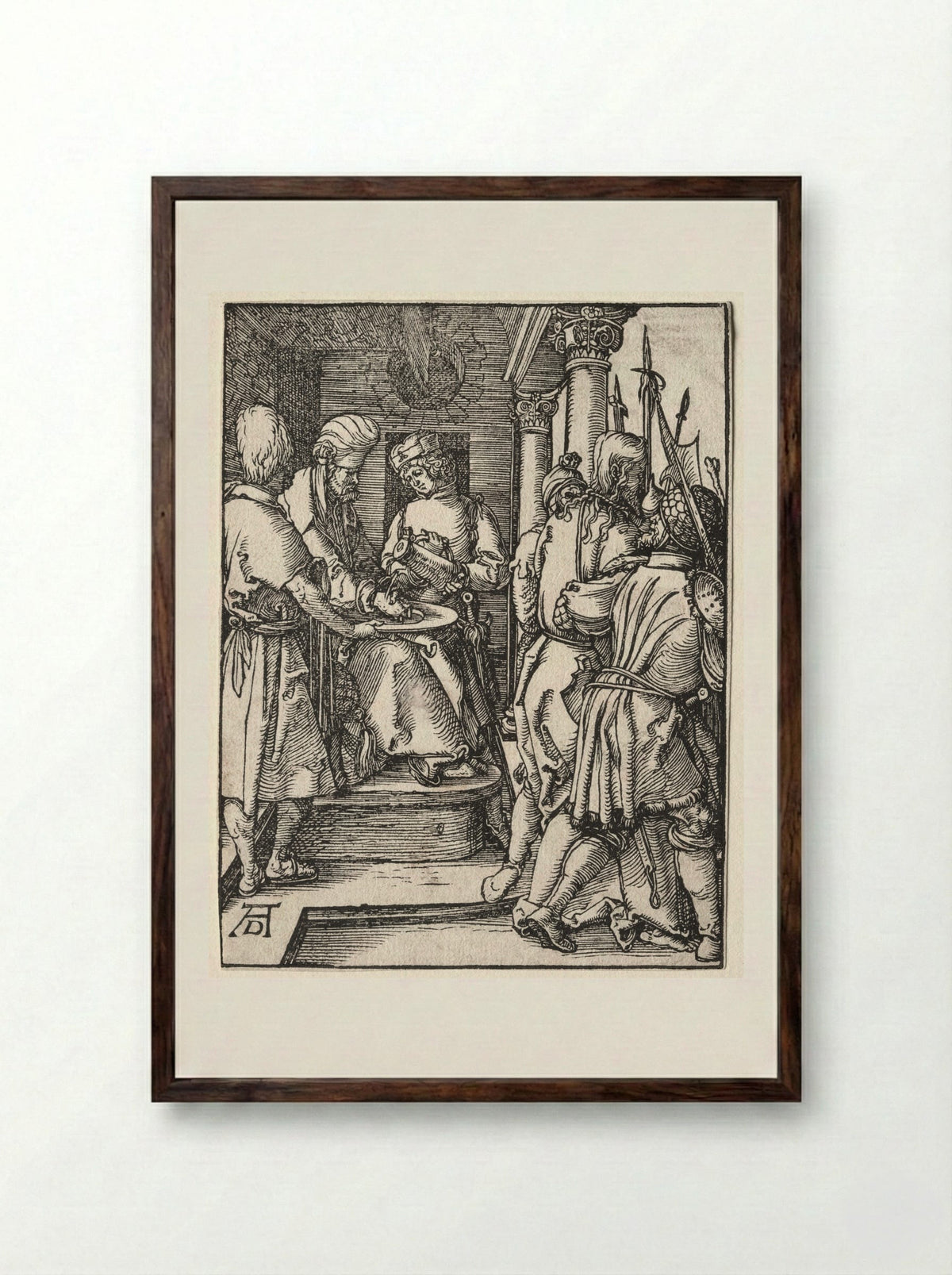 The Small Passion: Pilate Washing His Hands - Albrecht Dürer - Framed Print Dark Wood