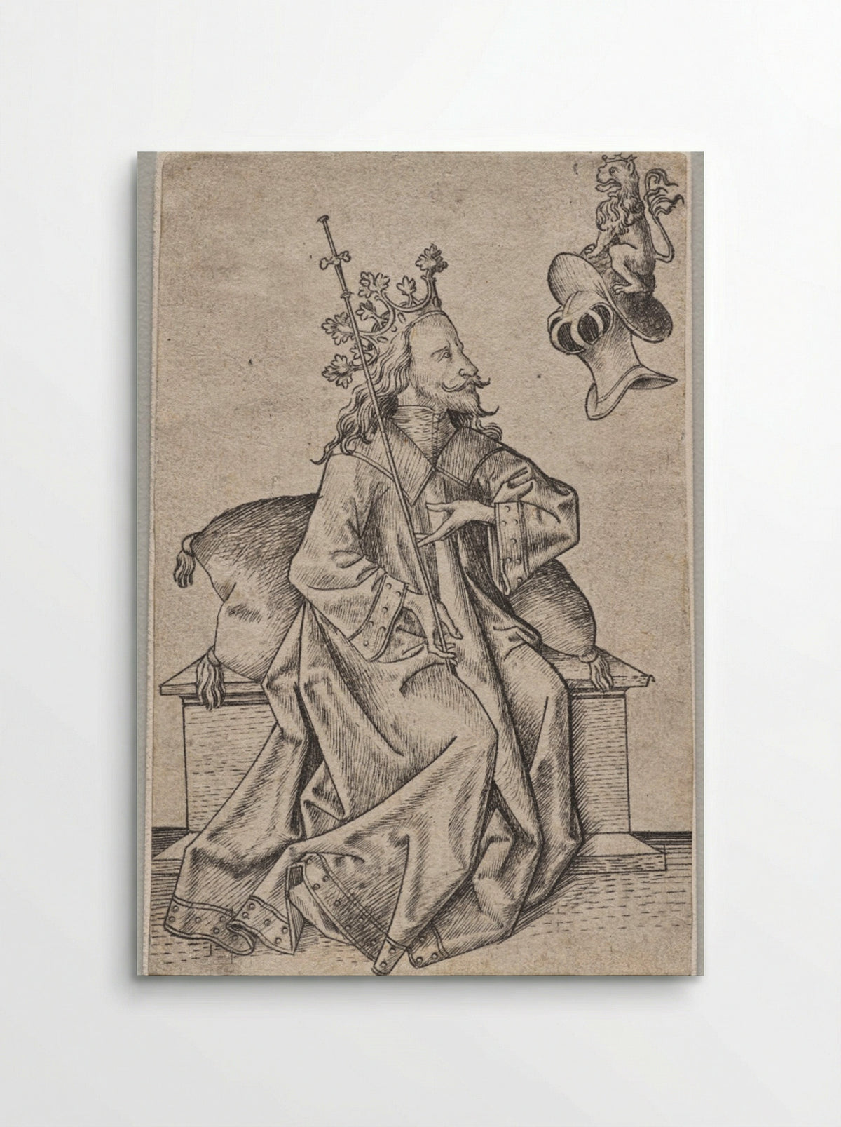 The Small Playing Cards: Second Suit: Helmets: Playing Card with King and Helmet - Master ES - Poster