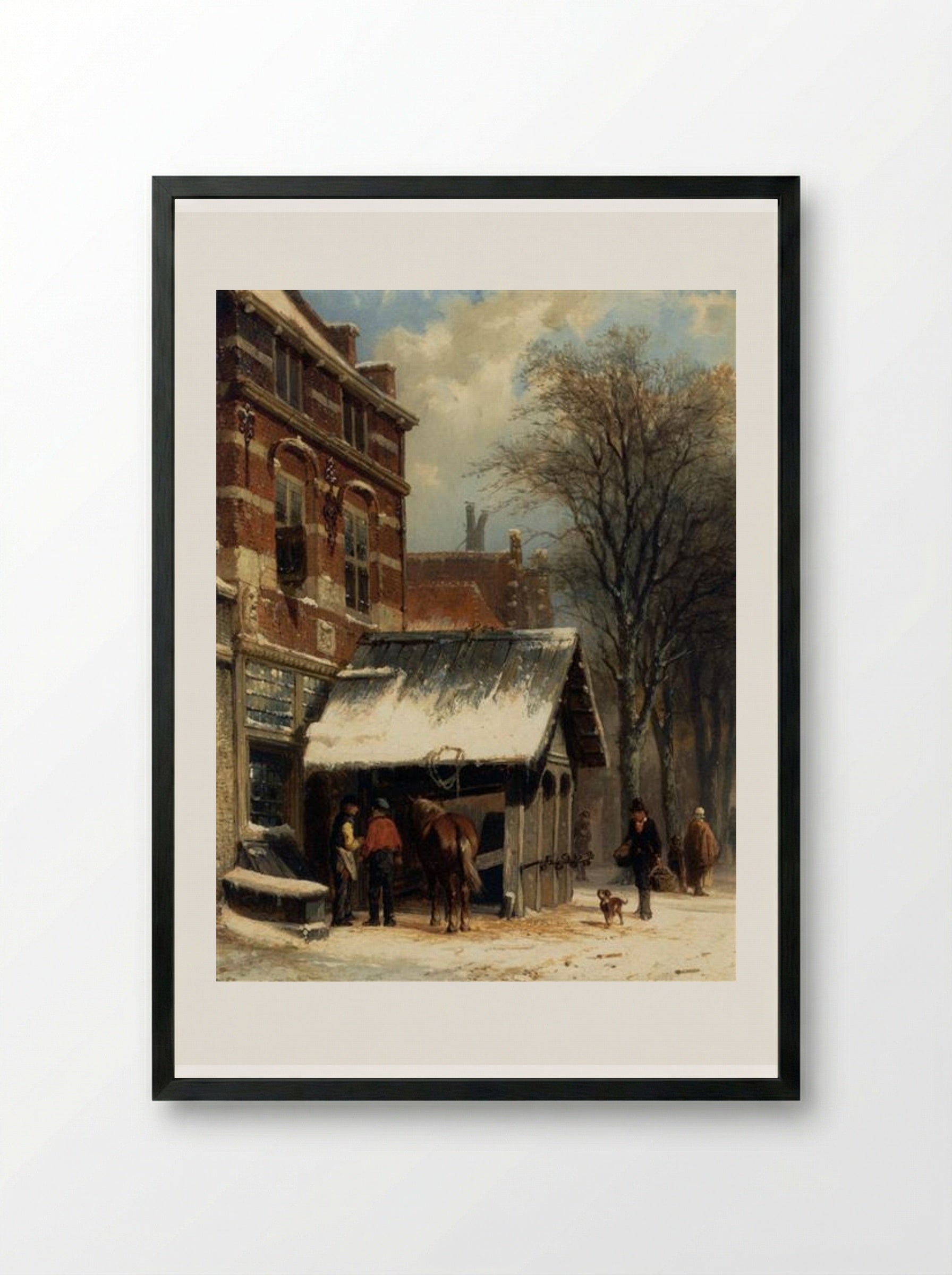 The Smithy of Culemborg in the Winter - Cornelis Springer - Framed Print Black