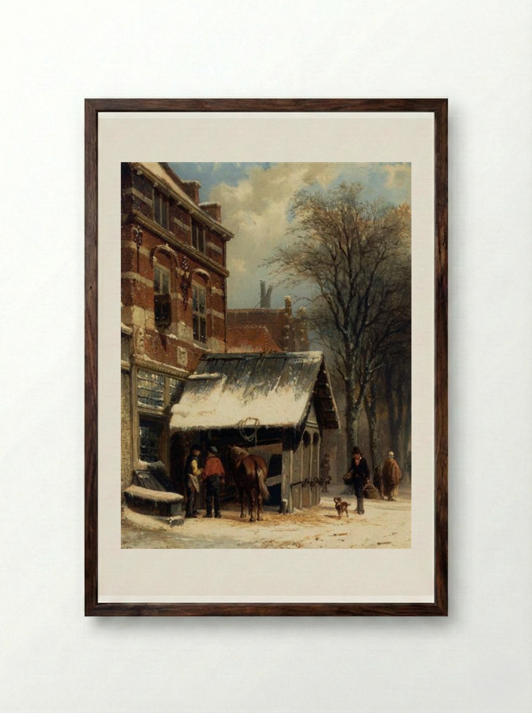 The Smithy of Culemborg in the Winter - Cornelis Springer - Framed Print Dark Wood