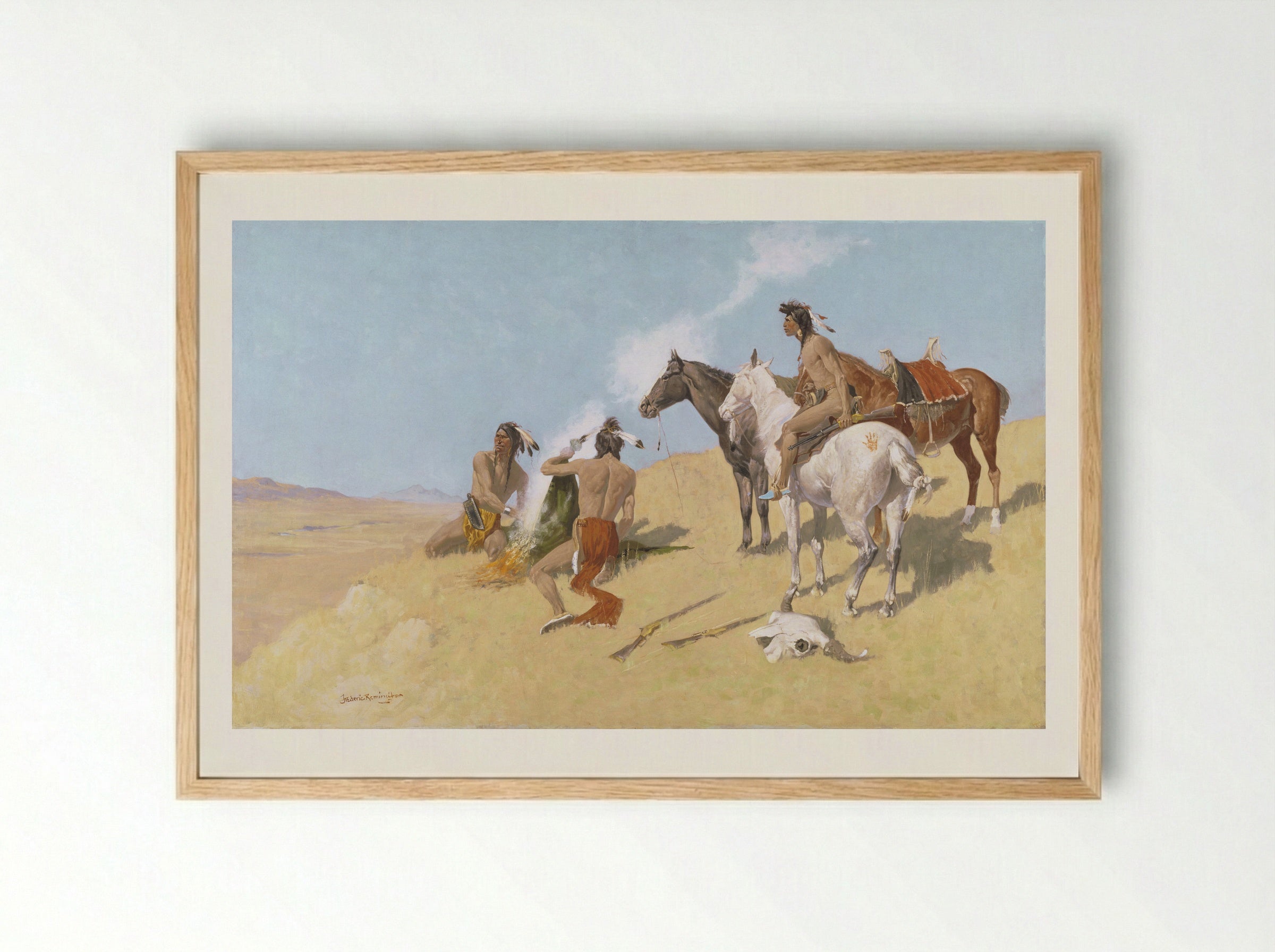 The Smoke Signal - Frederic Remington - Framed Print Wood