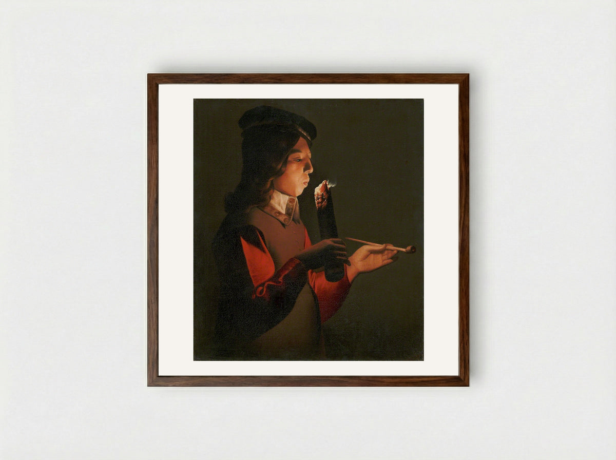 The Smoker - Georges de la Tour - Framed Print Dark Wood