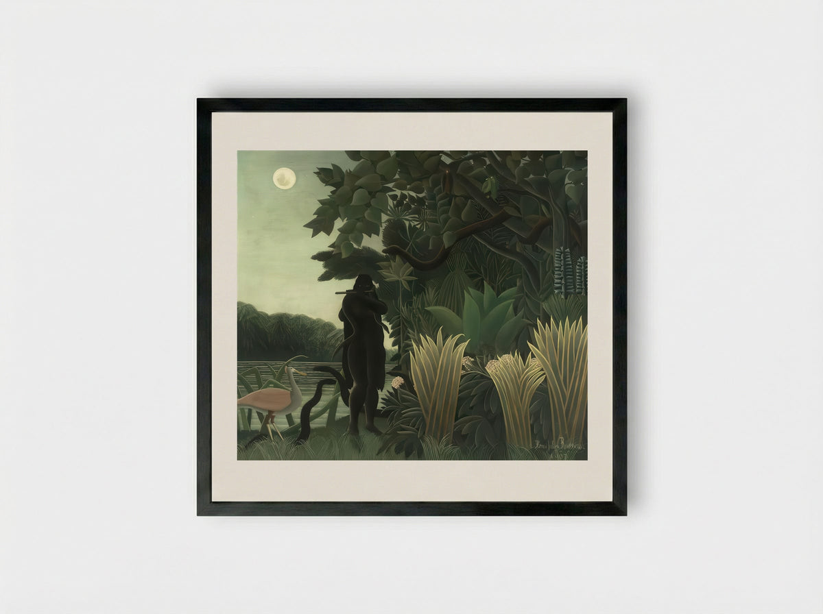 The Snake Charmer by Henri Rousseau – Naïve Art Jungle Mystery Print - Framed Print Black