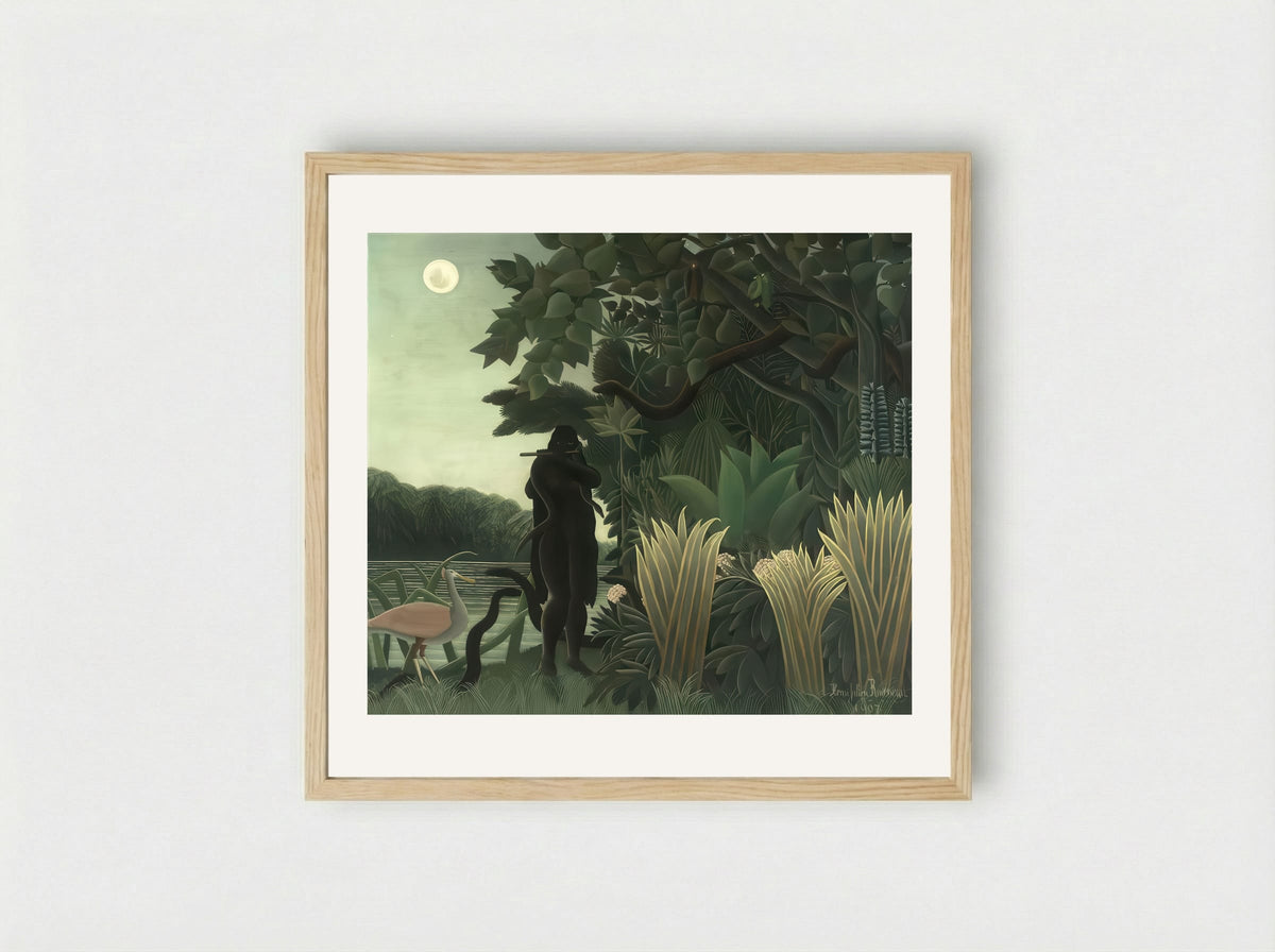 The Snake Charmer by Henri Rousseau – Naïve Art Jungle Mystery Print - Framed Print Wood