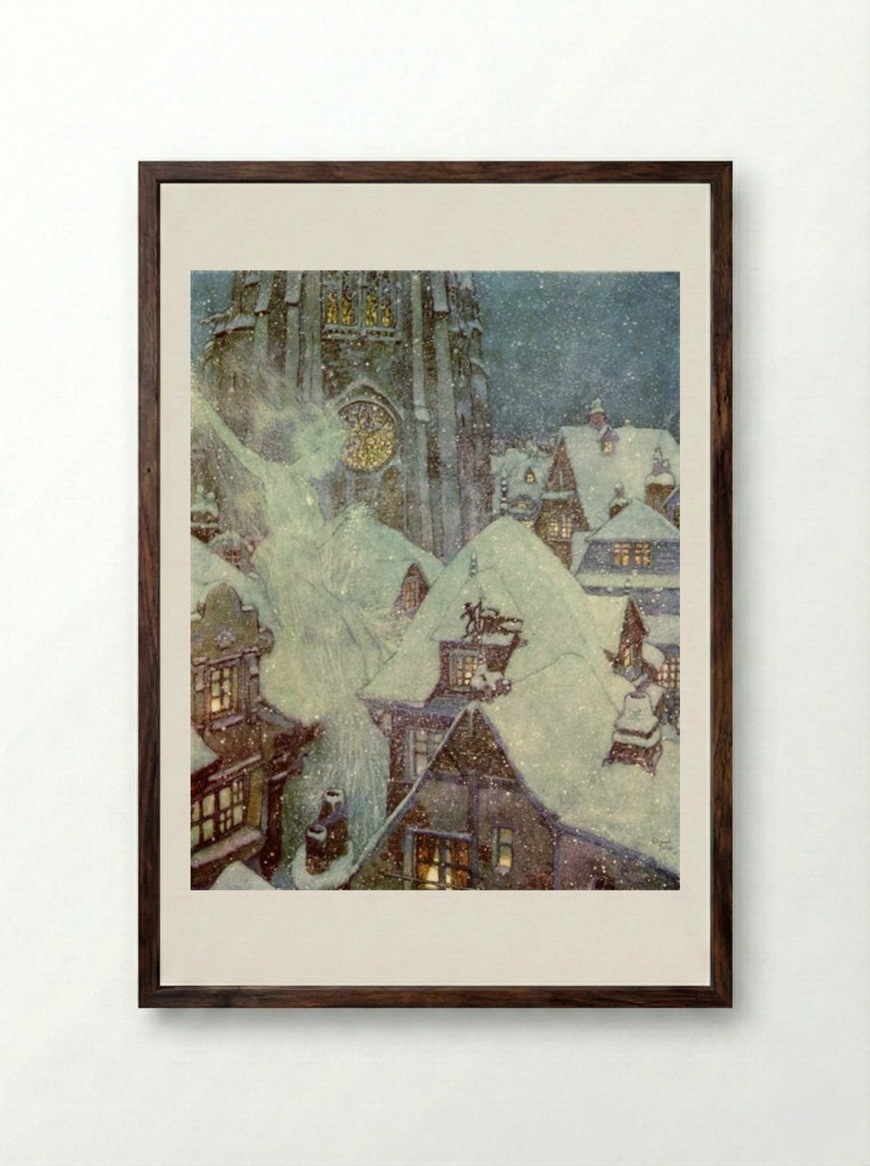 The Snow Queen Flies Through the Winter's Night - Edmund Dulac - Framed Print Dark Wood
