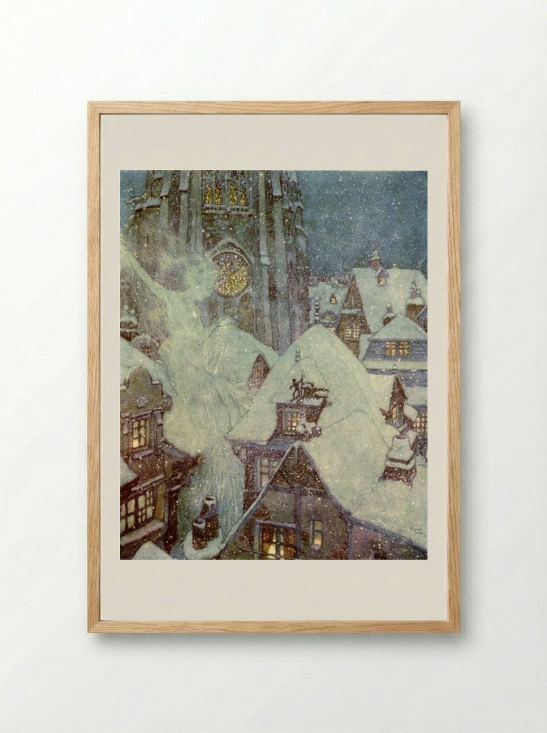 The Snow Queen Flies Through the Winter's Night - Edmund Dulac - Framed Print Wood
