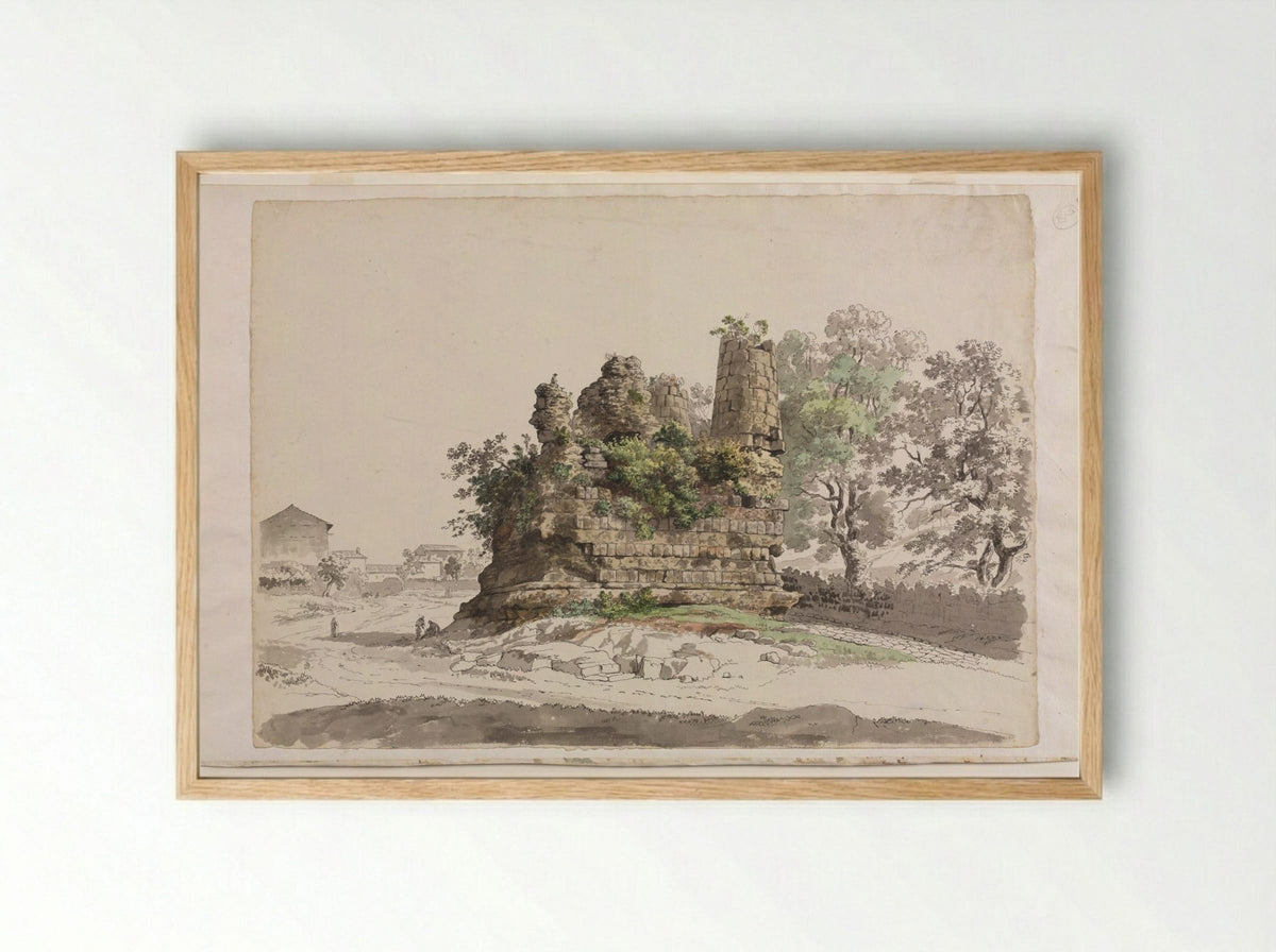 The So-Called Sepulcher of the Curiatii Brothers at Albano - Carlo Labruzzi - Framed Print Wood