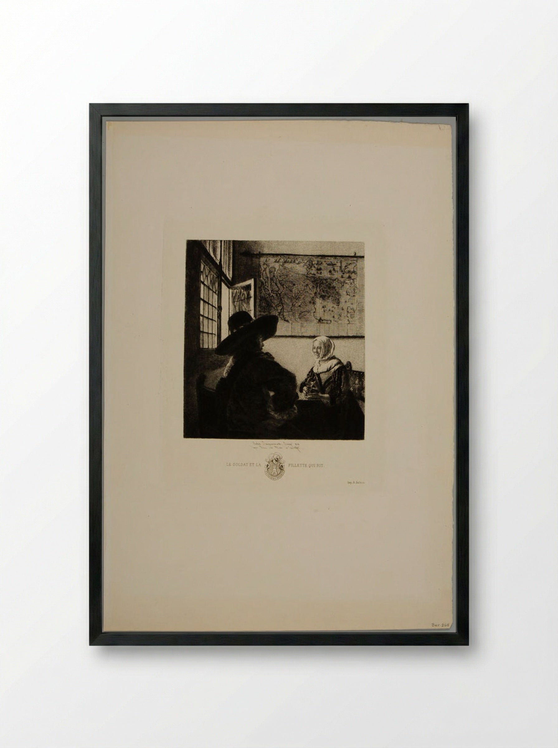 The Soldier and the Laughing Girl - Jules Ferdinand Jacquemart - Framed Print Black