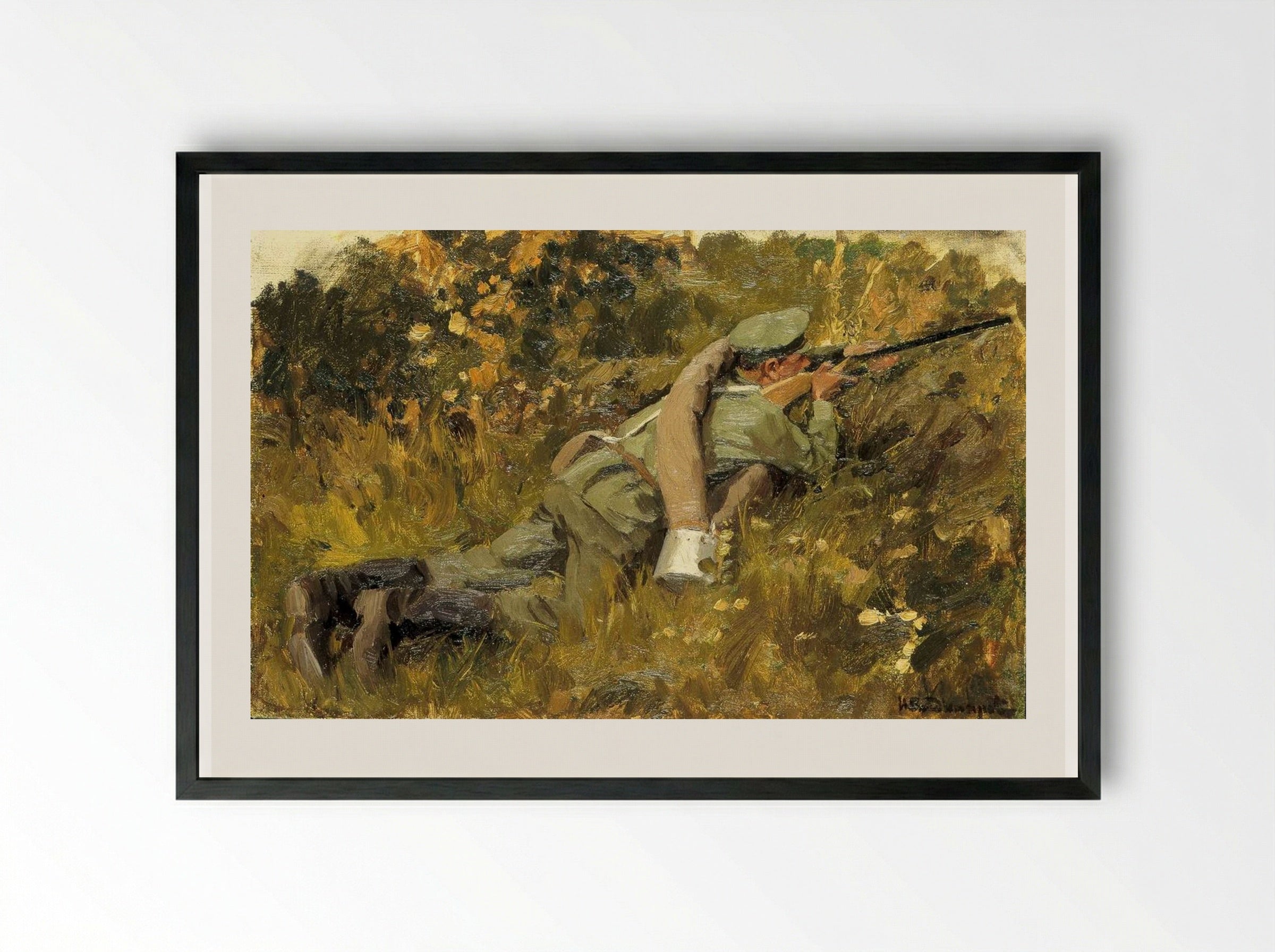 The Soldier on the Position - Ivan Vladimirov - Framed Print Black
