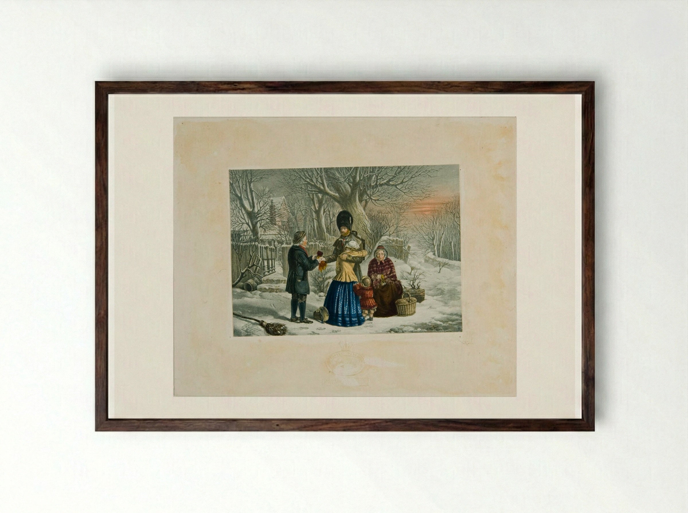 The Soldier's Farewell, the Parent's Gift - George Baxter - Framed Print Dark Wood