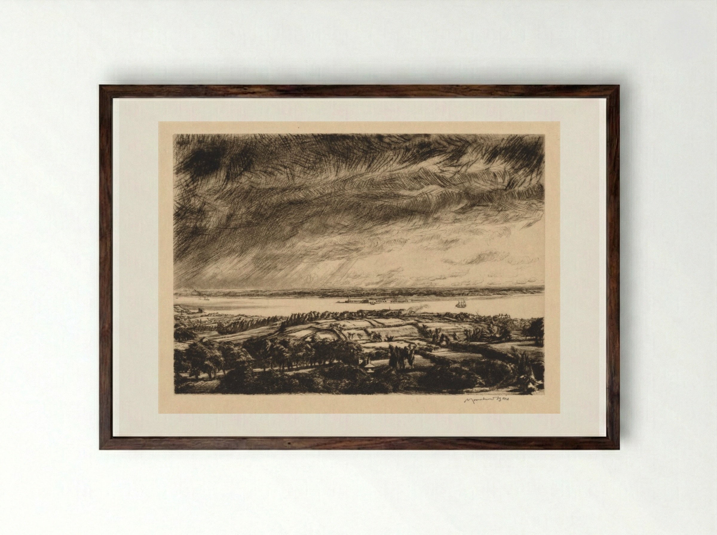The Solent - Muirhead Bone - Framed Print Dark Wood