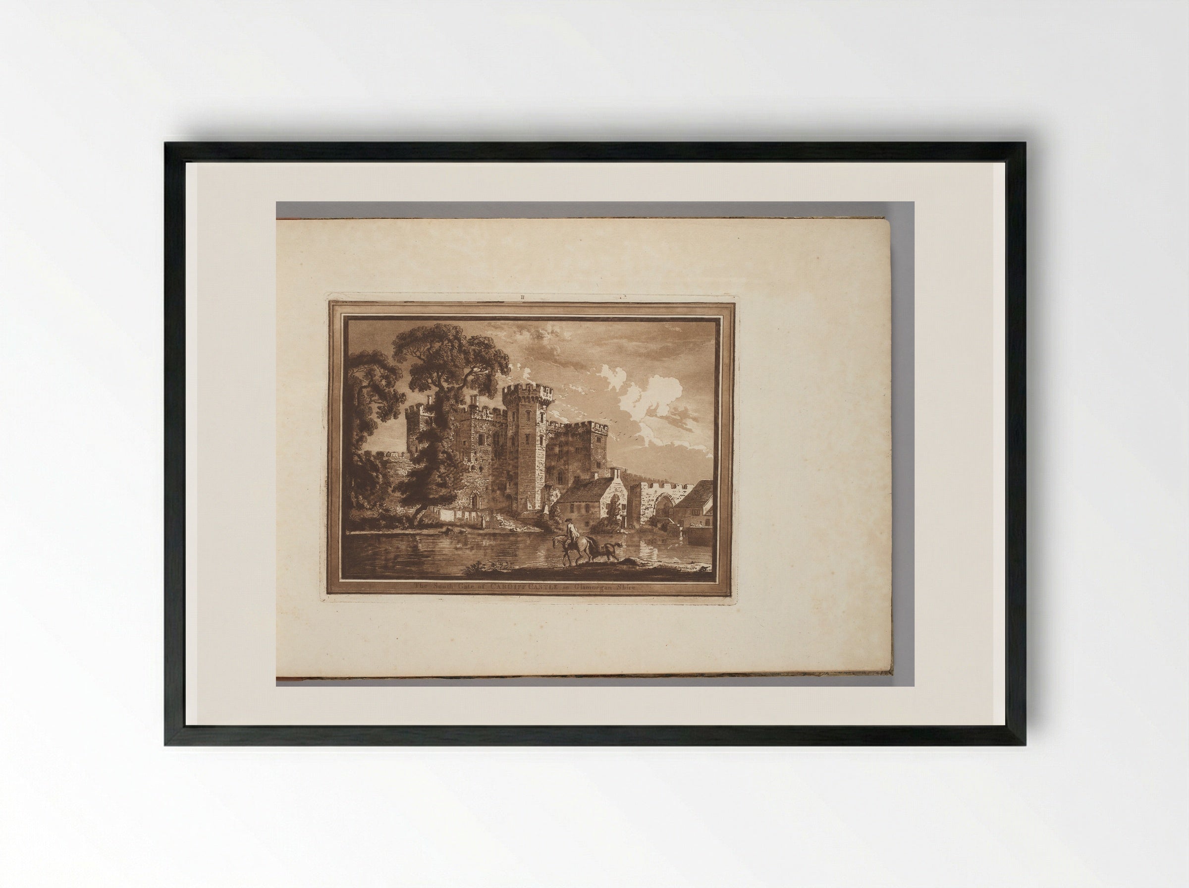 The South Gate of Cardiff Castle in Glamorgan Shire - Paul Sandby - Framed Print Black