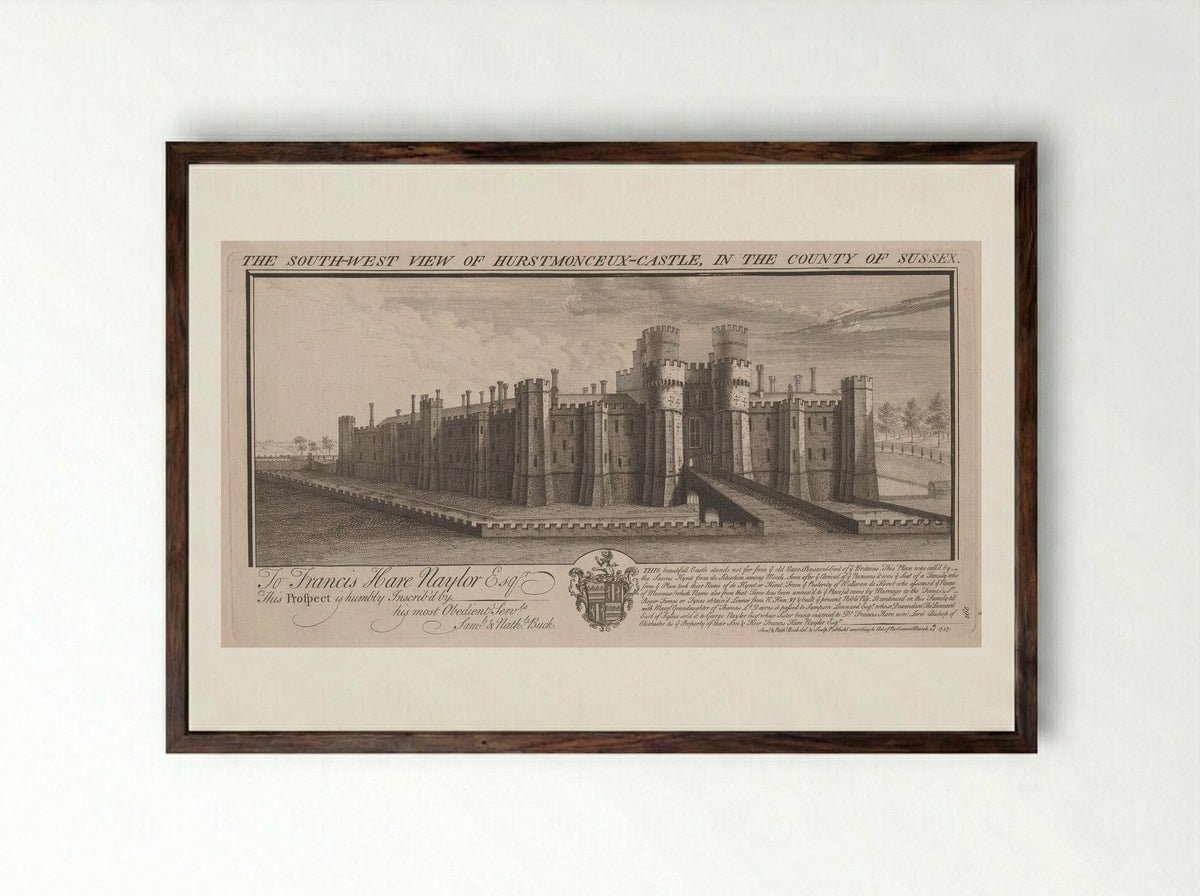 The South-West View of Hurstmonceux-Castle - Samuel and Nathaniel Buck - Framed Print Dark Wood