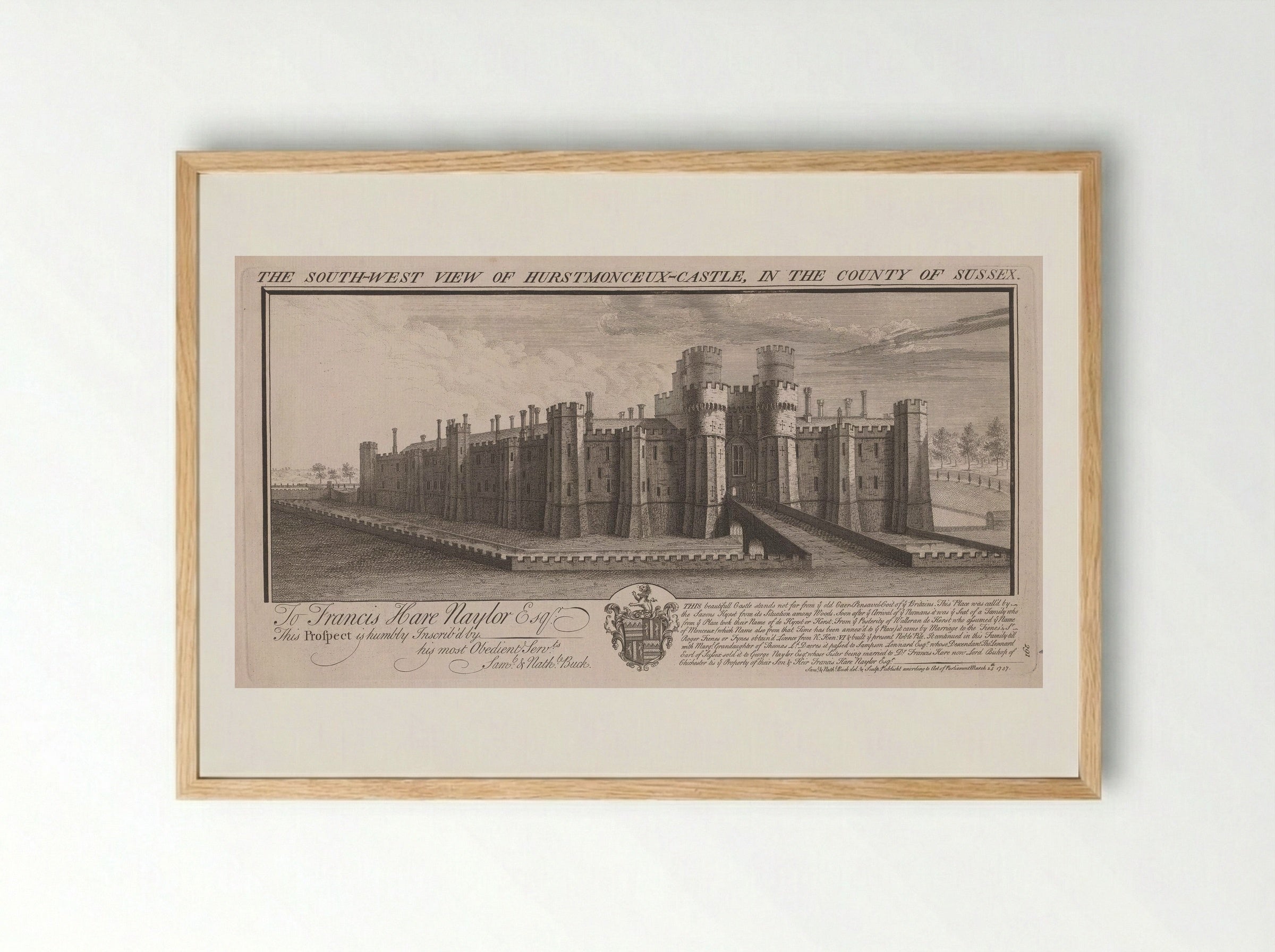 The South-West View of Hurstmonceux-Castle - Samuel and Nathaniel Buck - Framed Print Wood