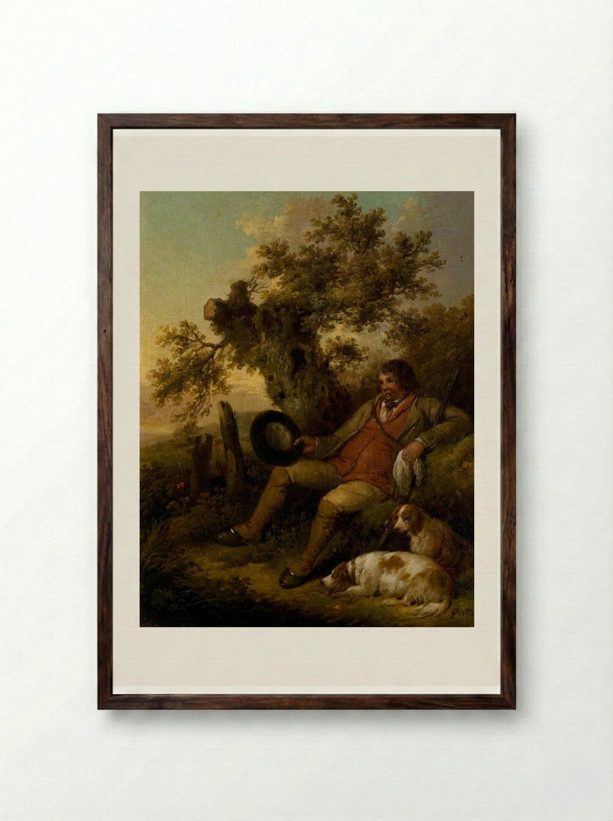 The Sportsman Resting - George Morland - Framed Print Dark Wood