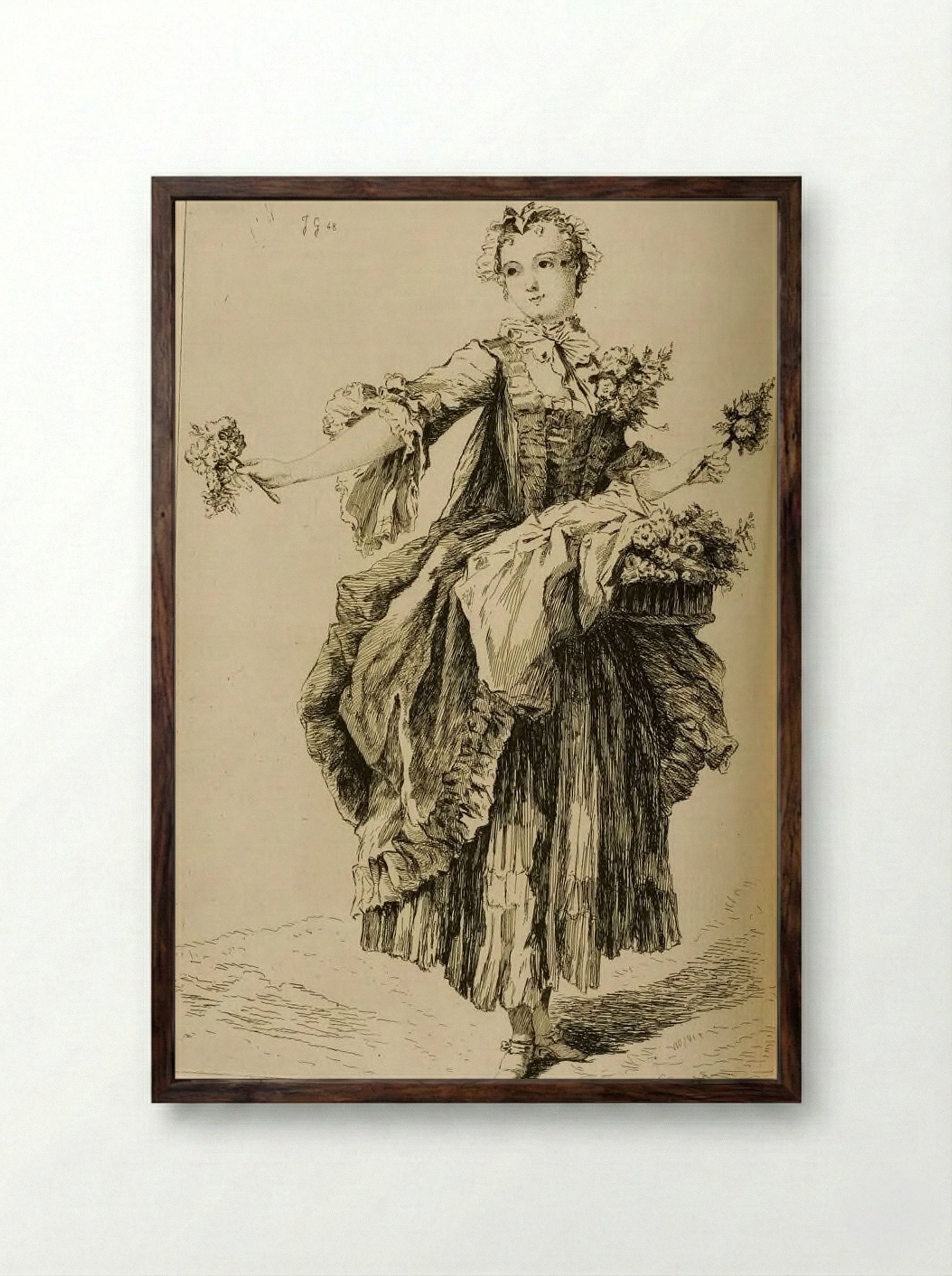 The Spritely Flower Girl - Jules de Goncourt - Framed Print Dark Wood