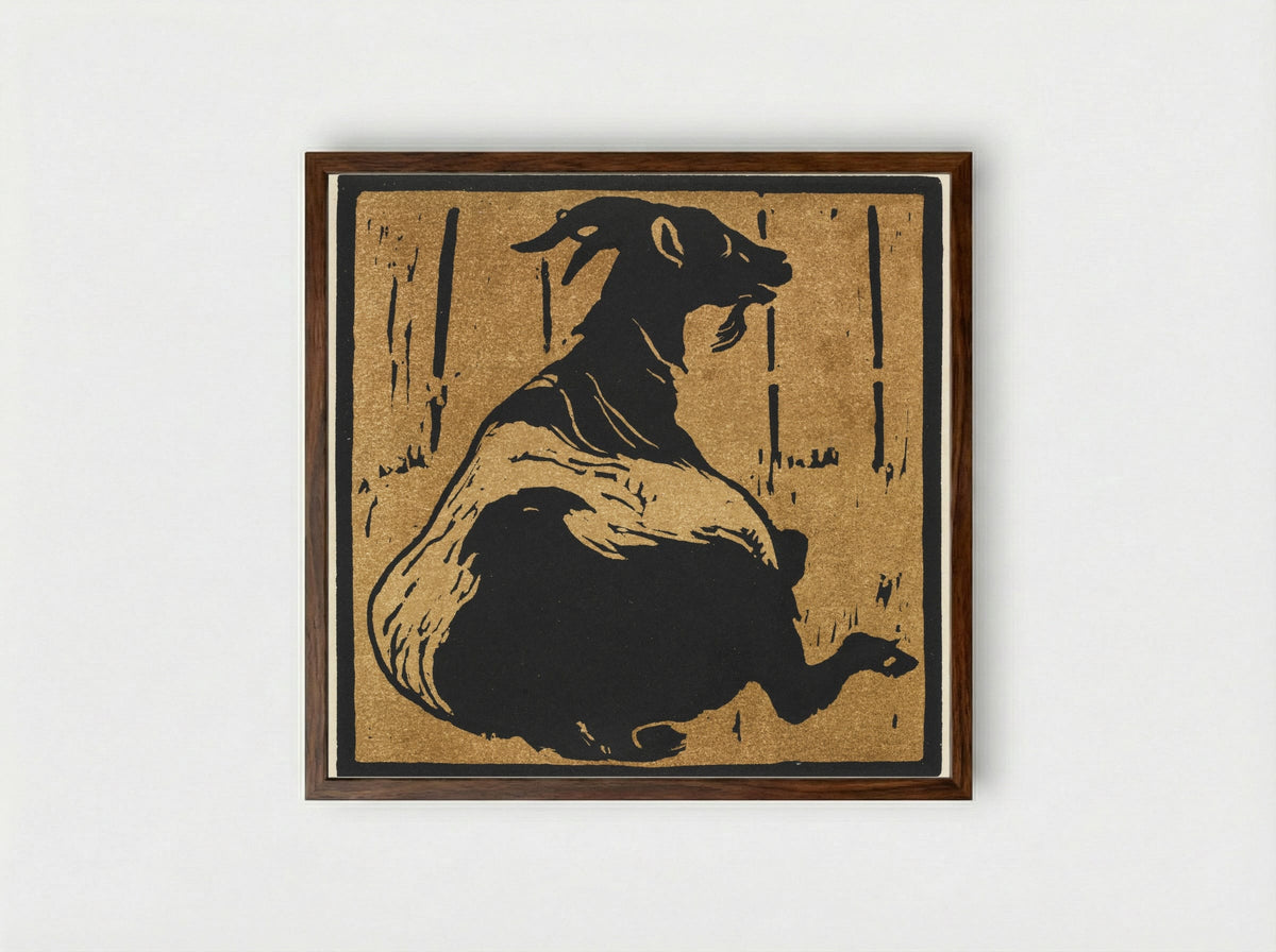 The Square Book of Animals: The Toilsome Goat - William Nicholson - Framed Print Dark Wood