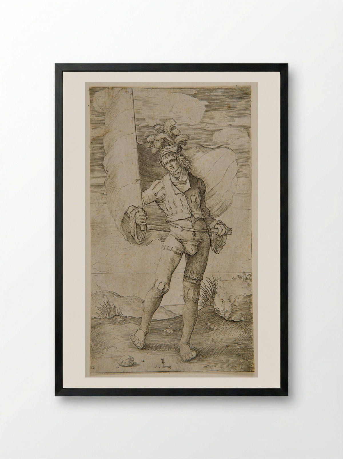 The Standard Bearer - Lucas van Leyden - Framed Print Black