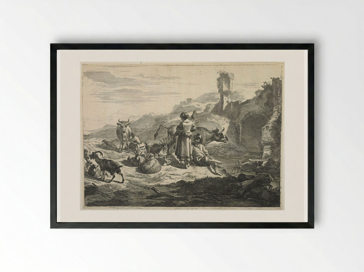 The Standing Spinner - Cornelis Visscher - Framed Print Black