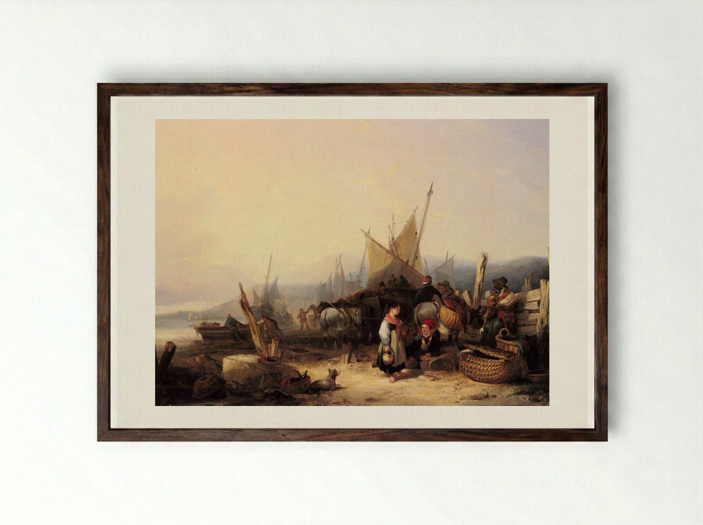 The Start Of The Day - William Shayer - Framed Print Dark Wood
