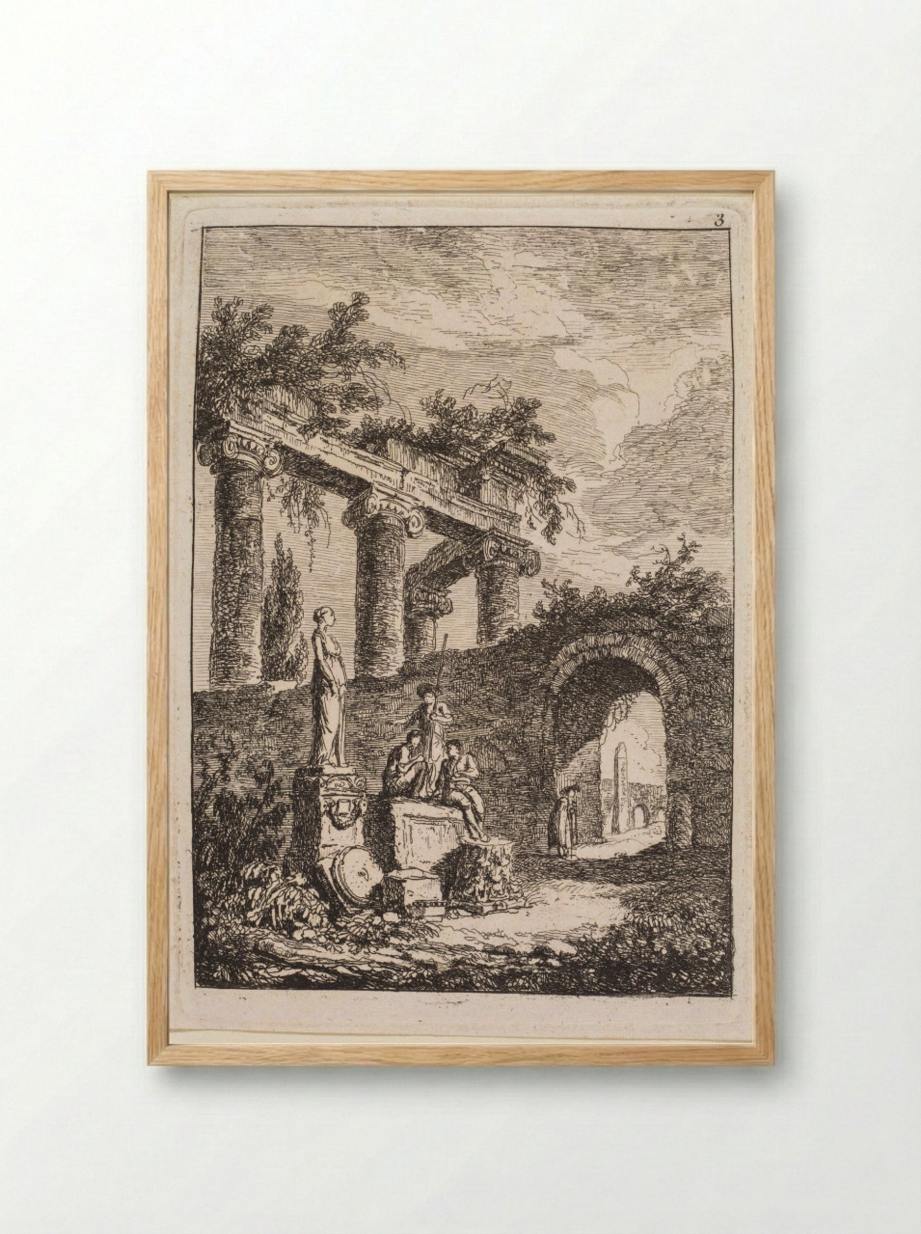 The Statue in Front of Ruins - Hubert Robert - Framed Print Wood