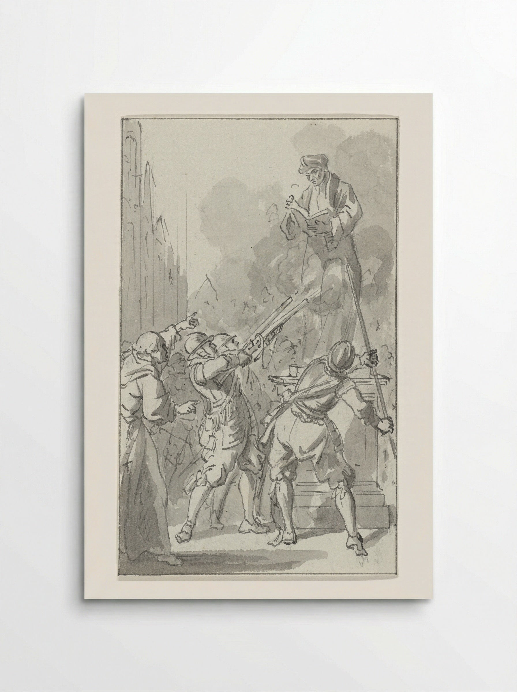 The Statue of Erasmus Fired Upon by the Spanish in Rotterdam, 1572 - Jacobus Buys - Poster