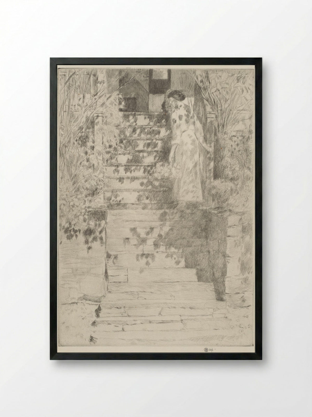 The Steps - Childe Hassam - Framed Print Black