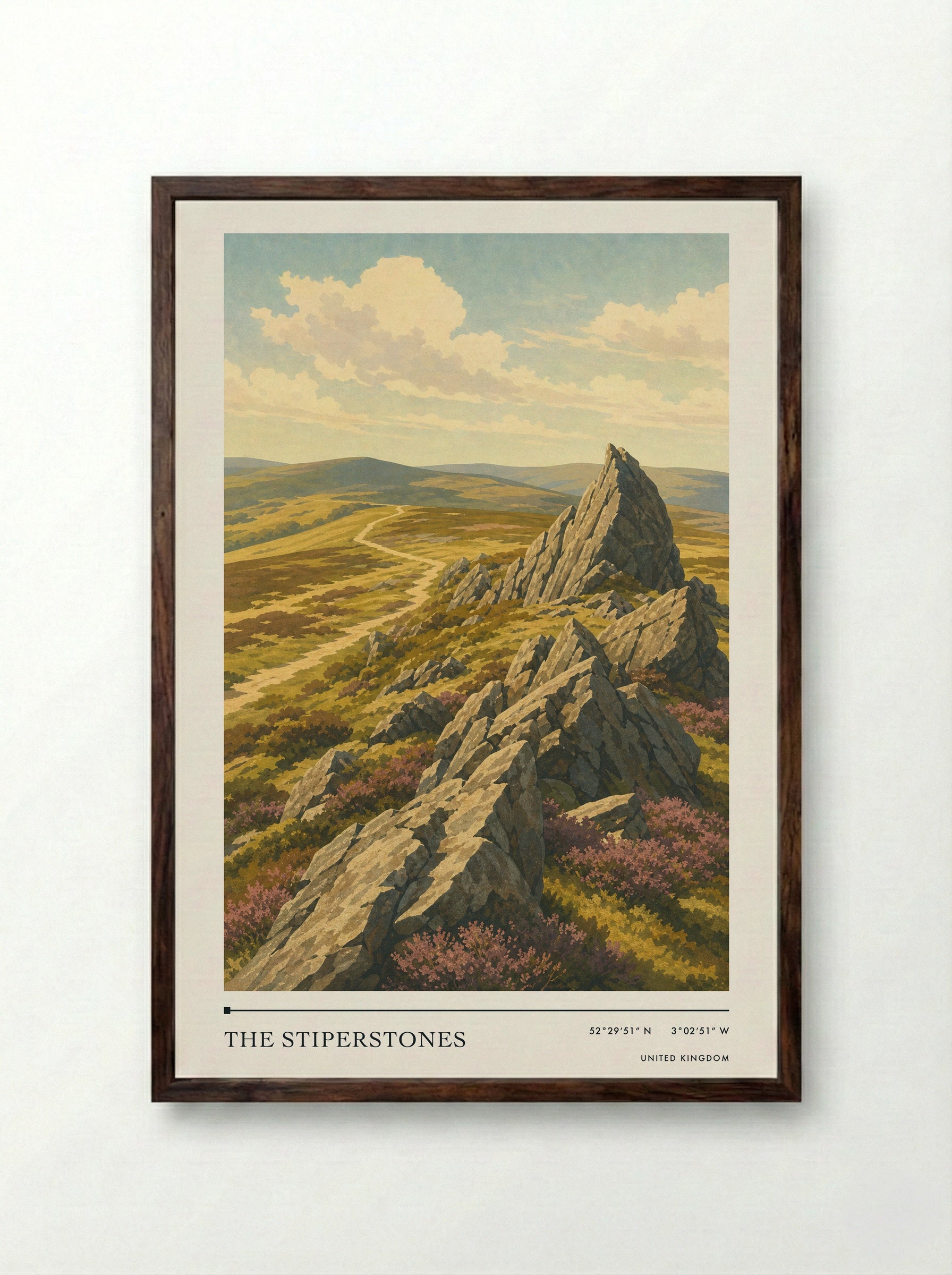 The Stiperstones United Kingdom Travel Poster - Framed Print Dark Wood
