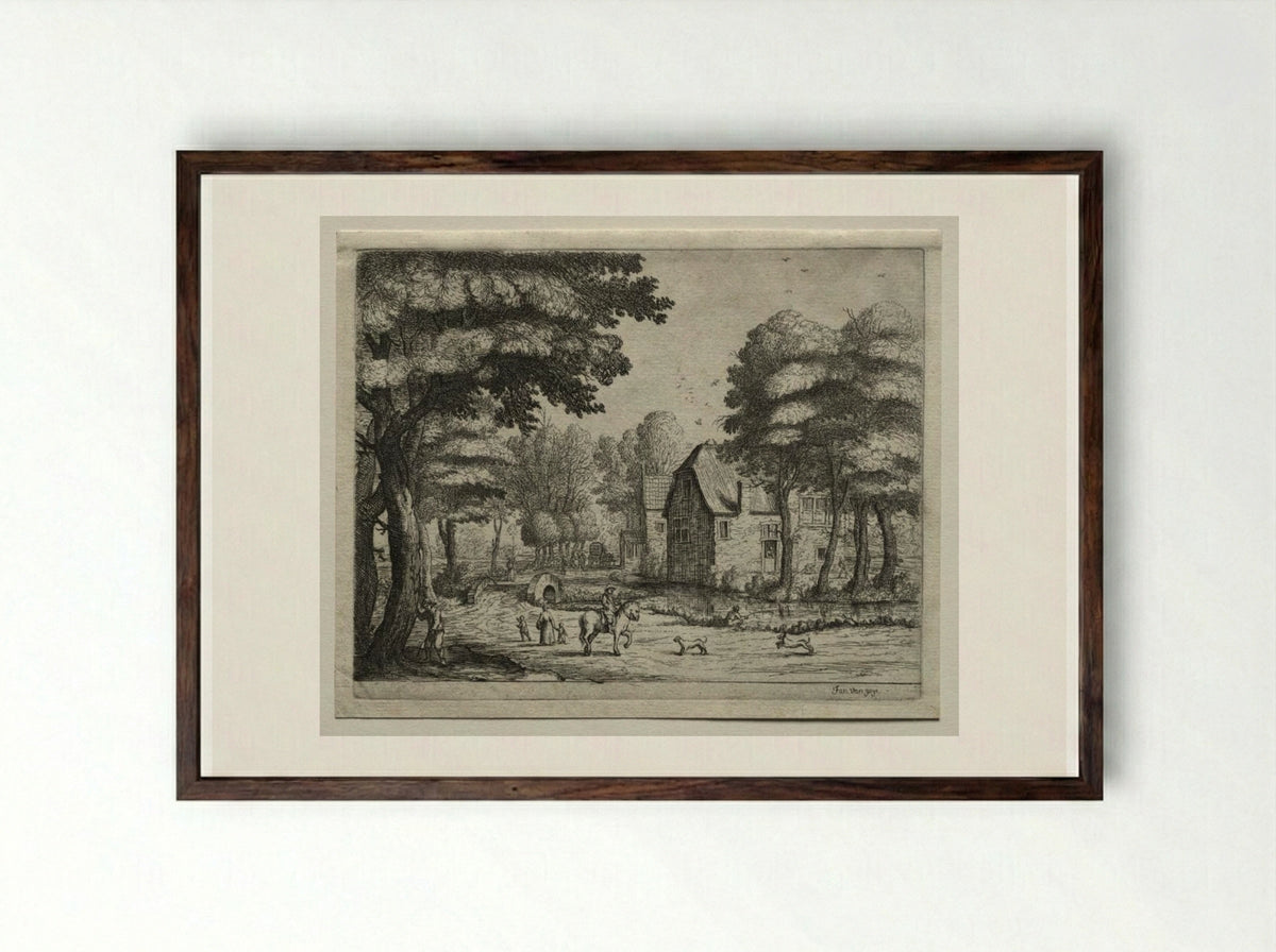 The Stone Bridge - Jan van Goyen - Framed Print Dark Wood