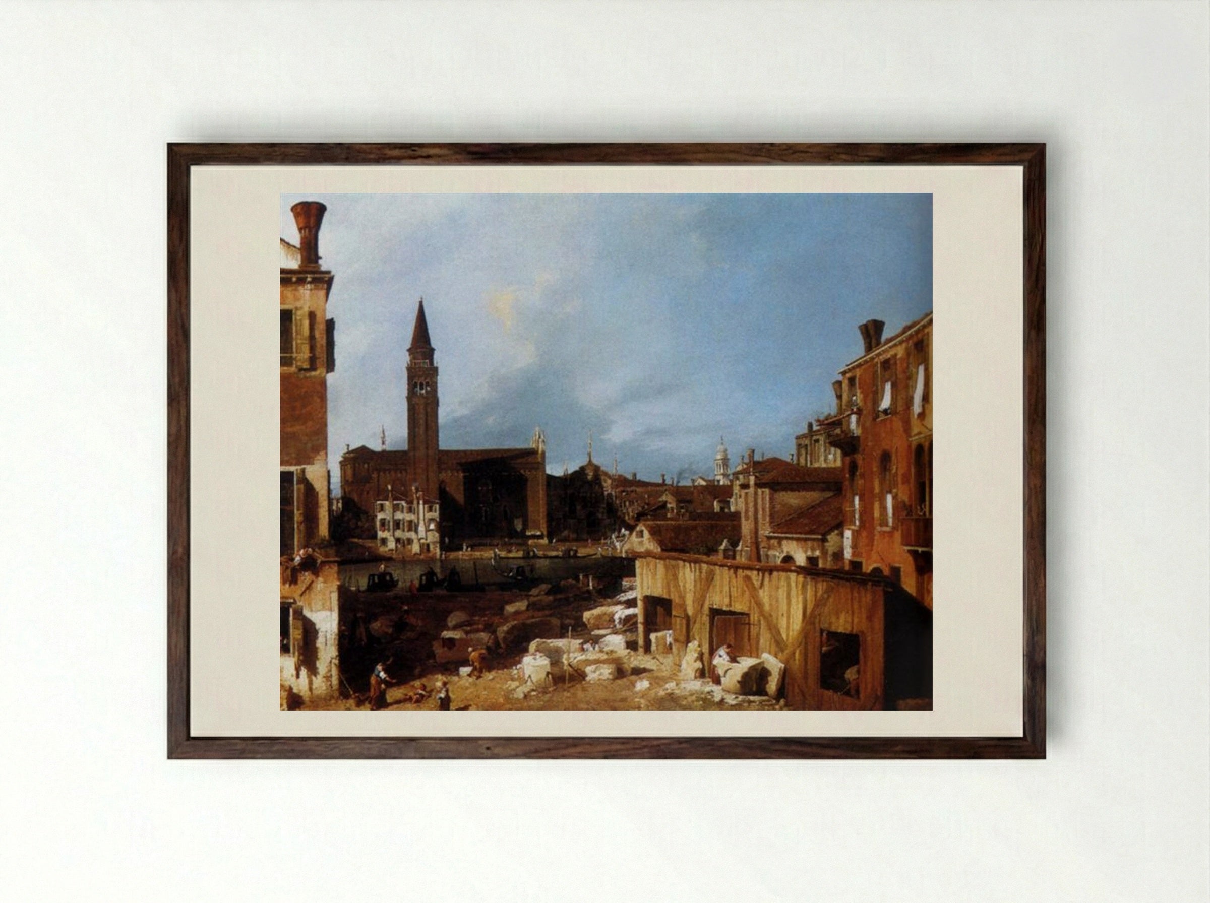 The Stonemason's Yard - Canaletto - Framed Print Dark Wood