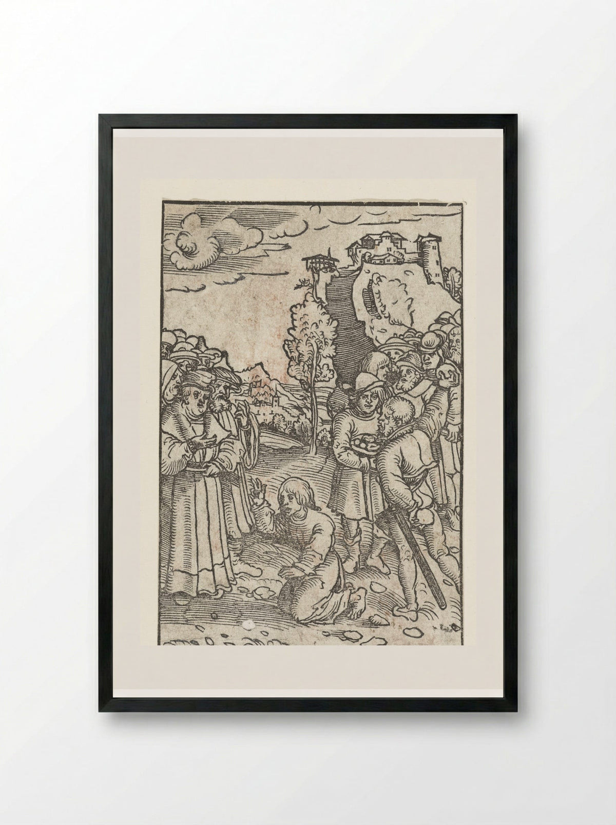 The Stoning of Saint Stephen - Lucas Cranach the Elder - Framed Print Black