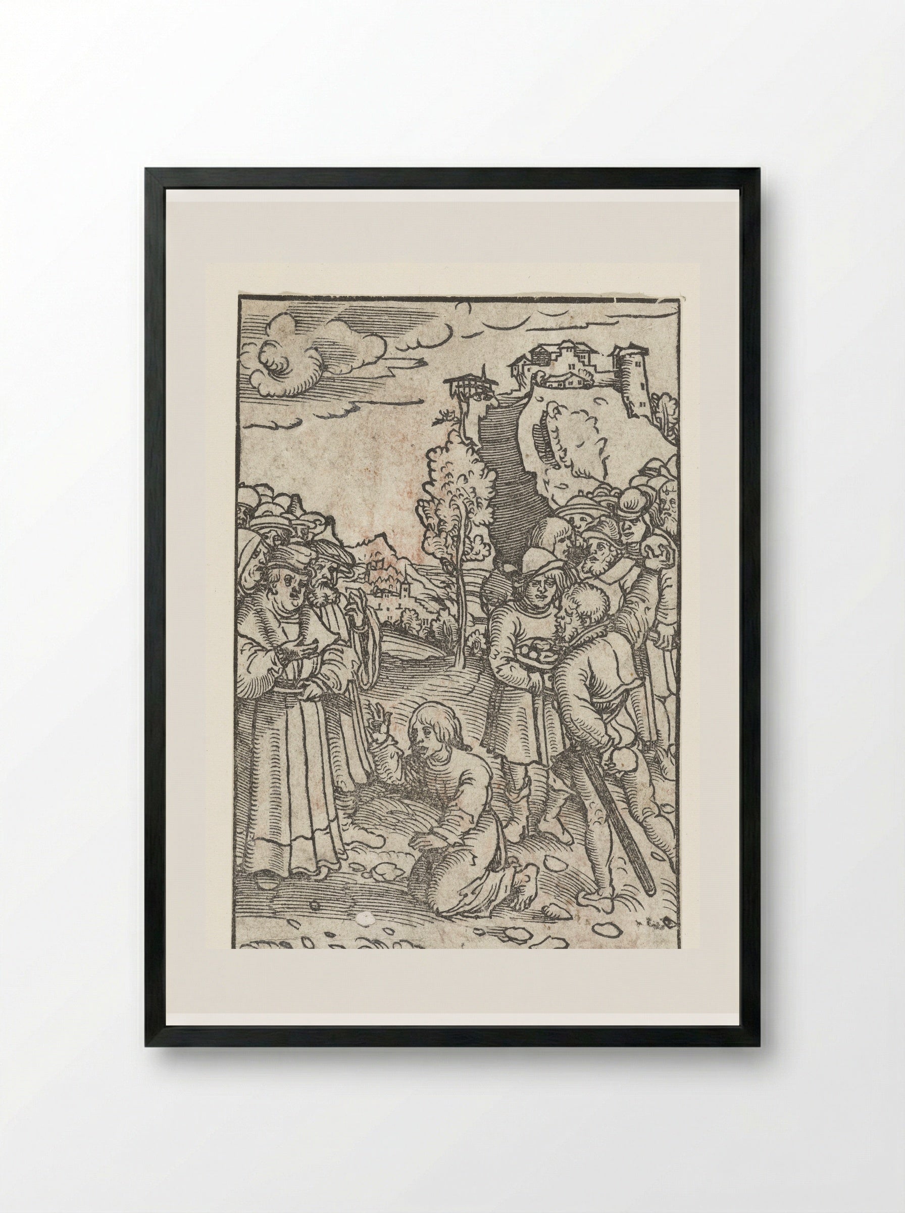 The Stoning of Saint Stephen - Lucas Cranach the Elder - Framed Print Black