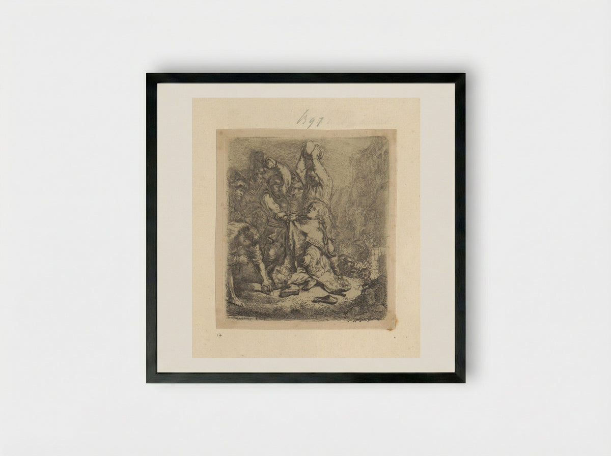 The Stoning of Saint Stephen - Henry Louis Basan - Framed Print Black
