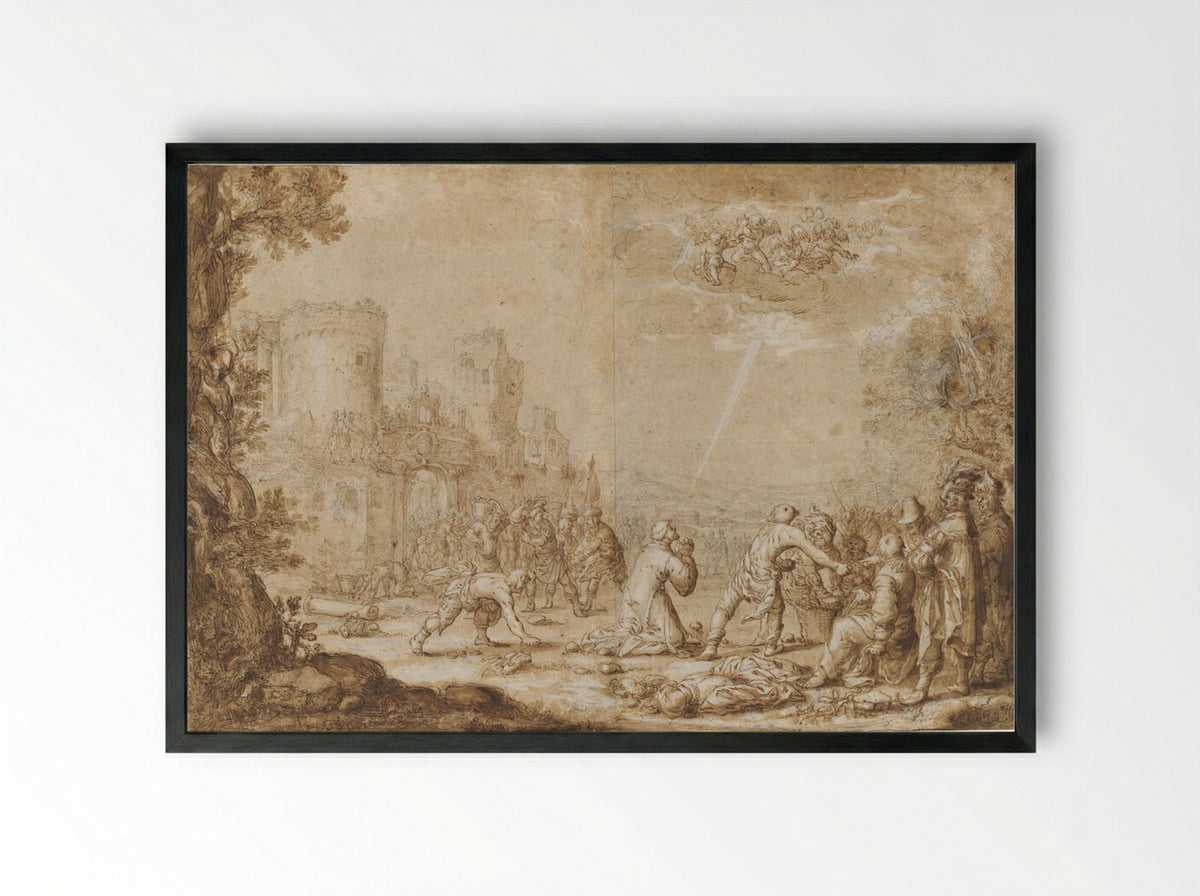 The Stoning of Saint Stephen - Willem de Poorter - Framed Print Black