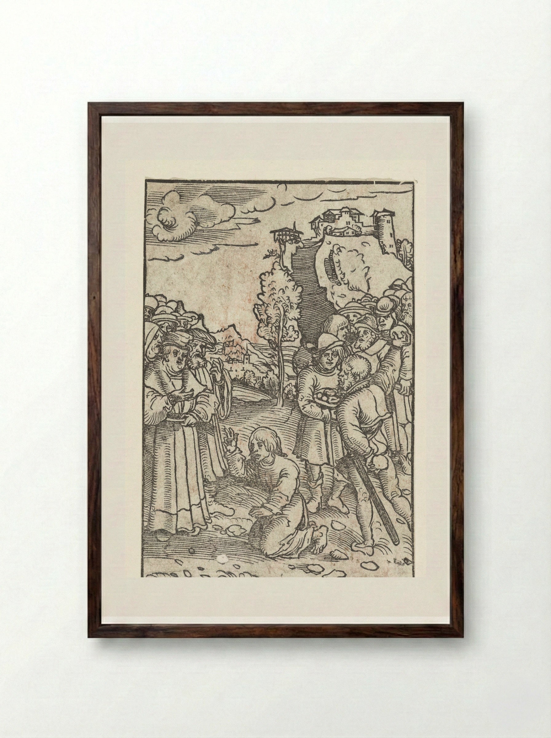 The Stoning of Saint Stephen - Lucas Cranach the Elder - Framed Print Dark Wood