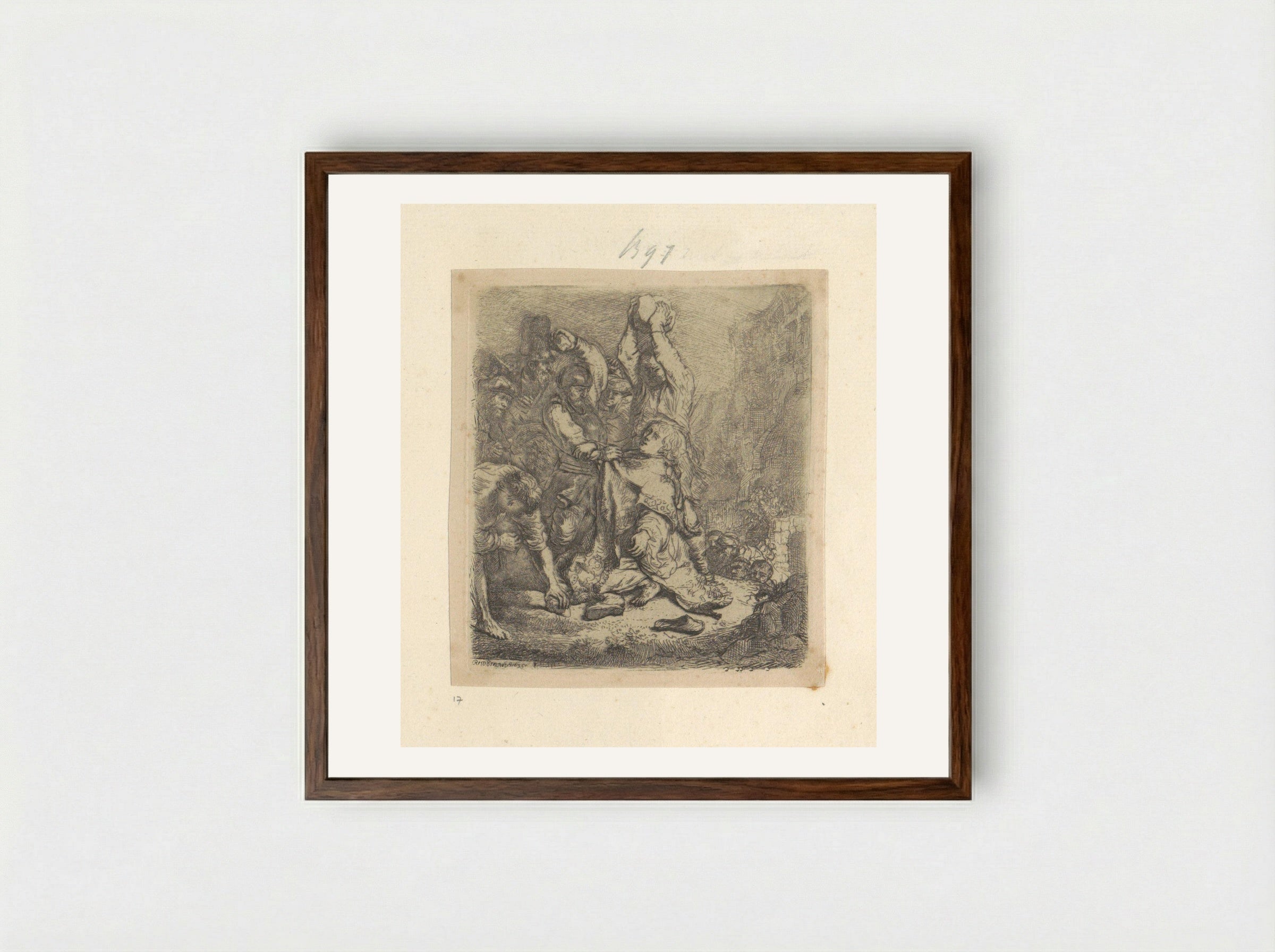 The Stoning of Saint Stephen - Henry Louis Basan - Framed Print Dark Wood